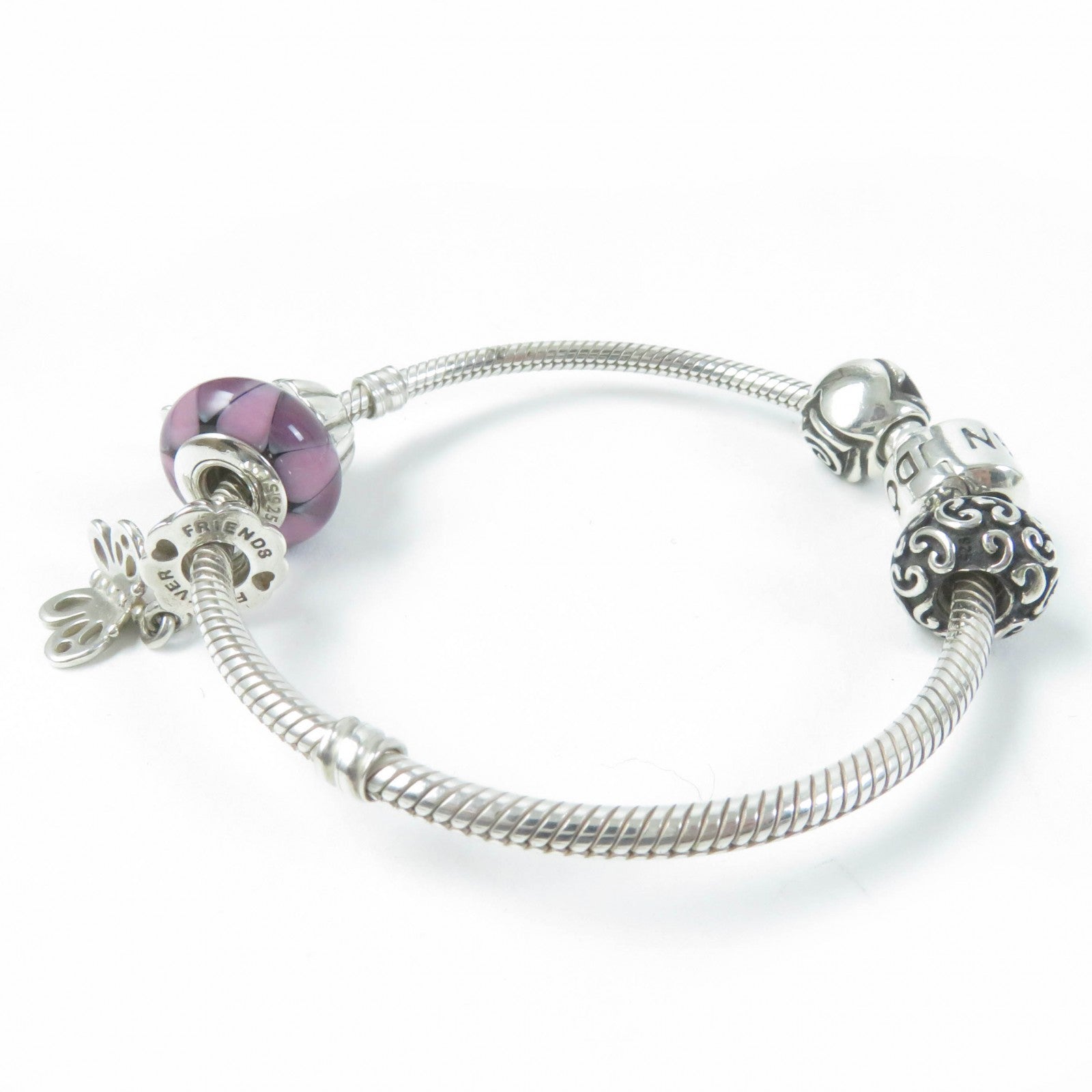 PANDORA SV925 Snake Chain Butterfly Charms Bracelet