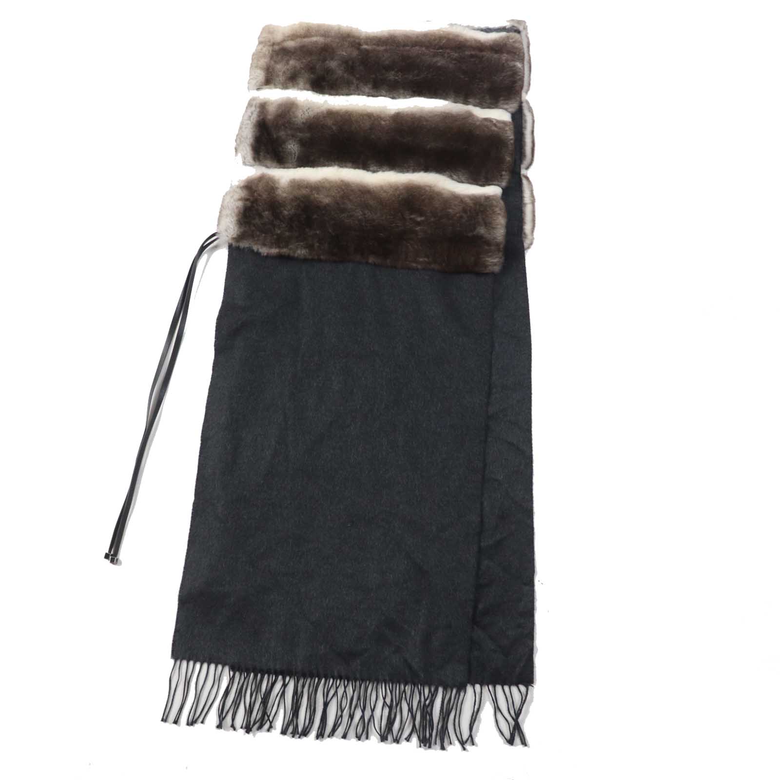 Fendi Lamb Leather Scarf Brown Gray Women