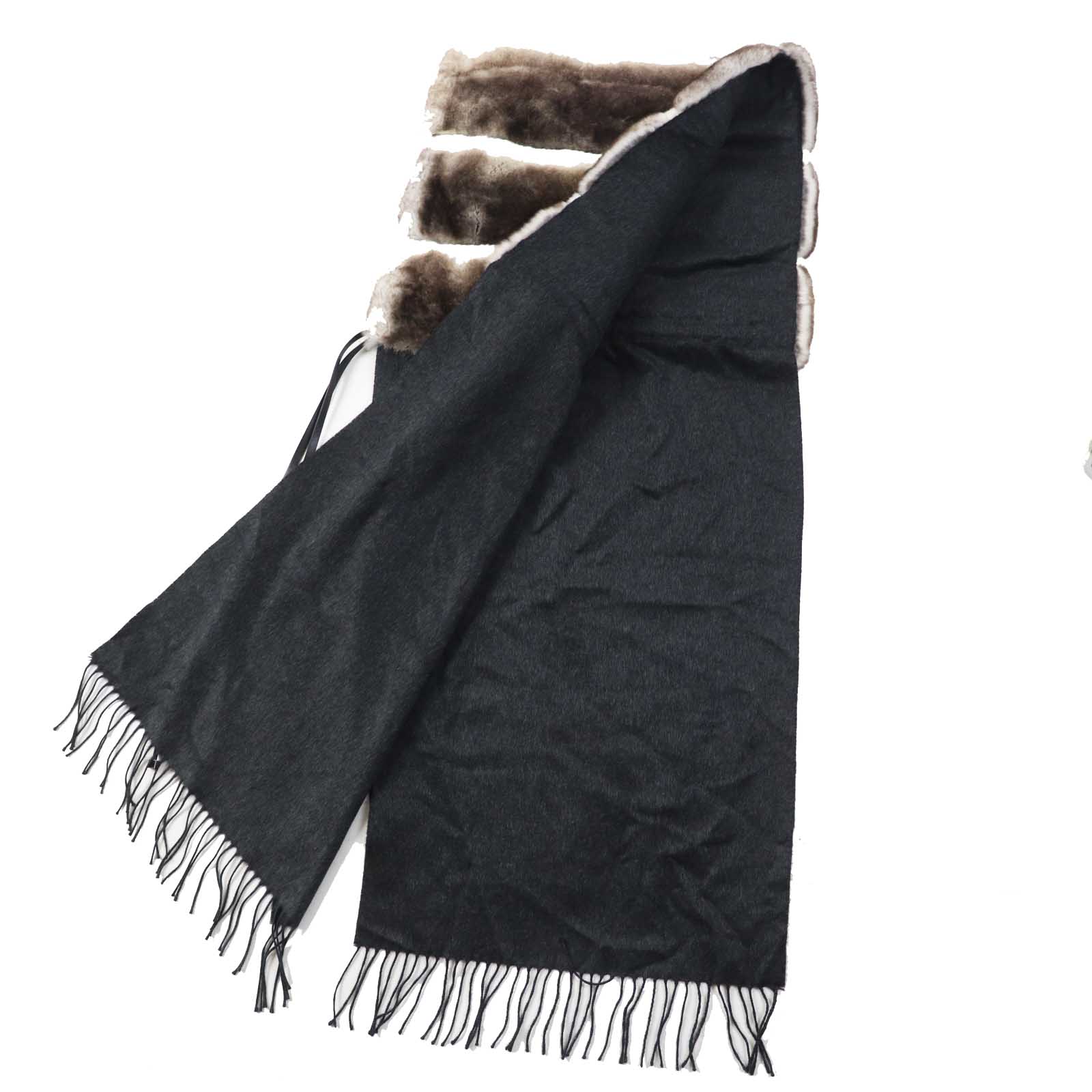 Fendi Lamb Leather Scarf Brown Gray Women