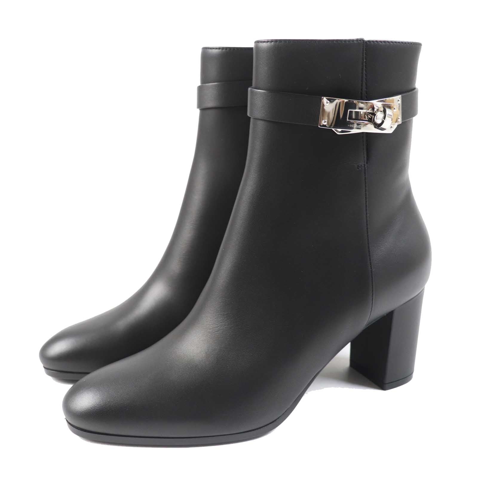 Hermes Kelly Metal Leather Short Boots Black