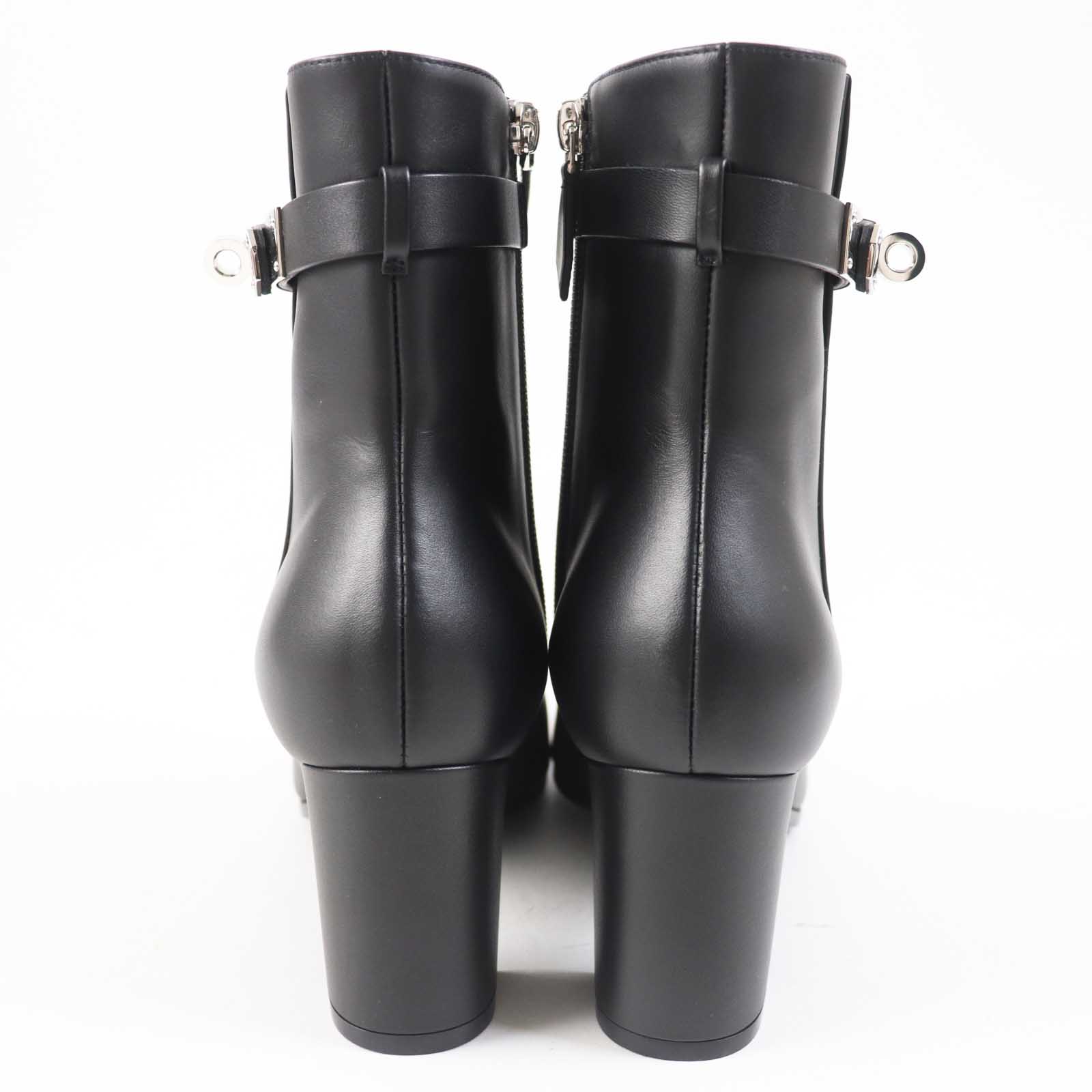 Hermes Kelly Metal Leather Short Boots Black