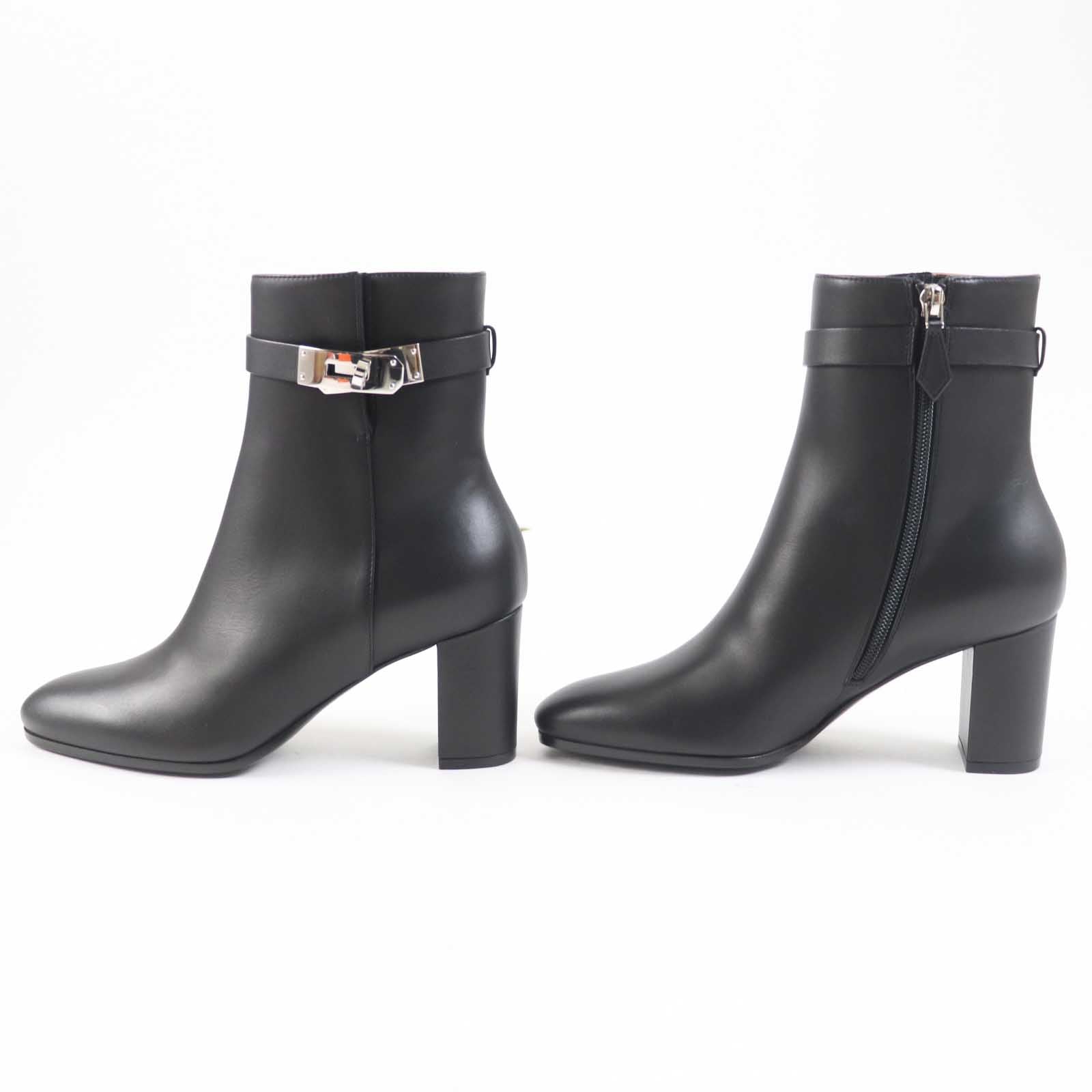 Hermes Kelly Metal Leather Short Boots Black