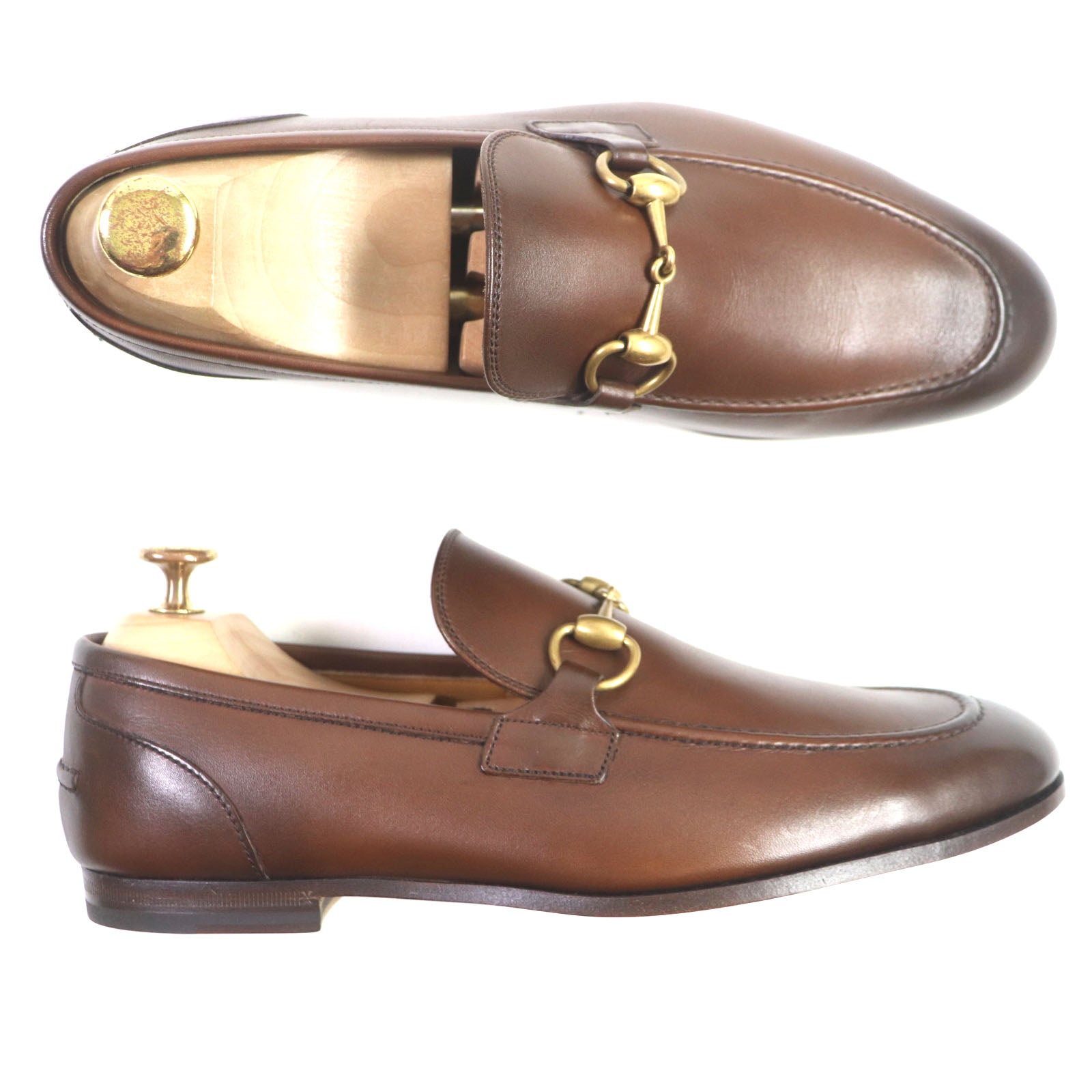 GUCCI Jordaan Leather Loafers Brown 406994