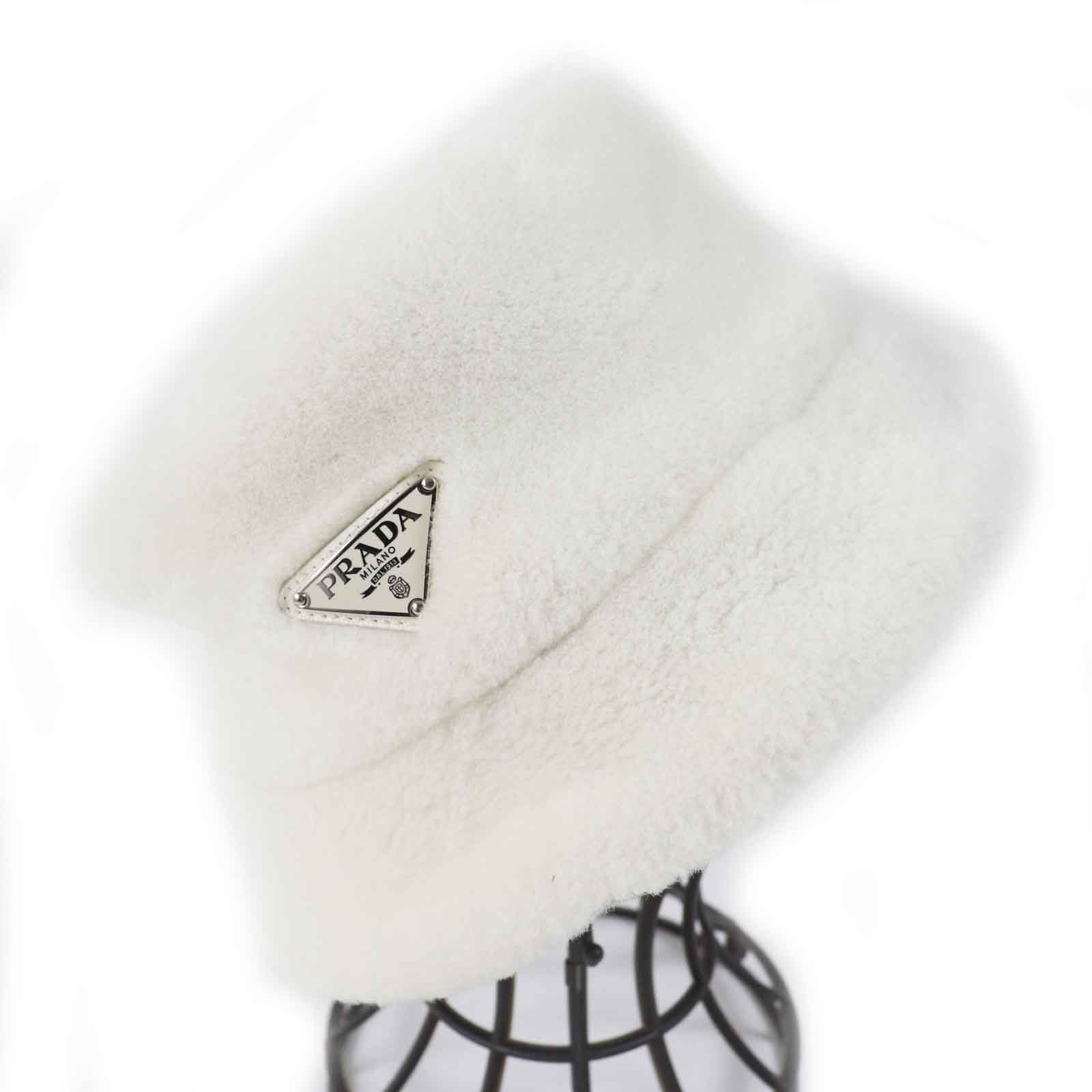 Prada Mouton Silk Logo Hat Ivory