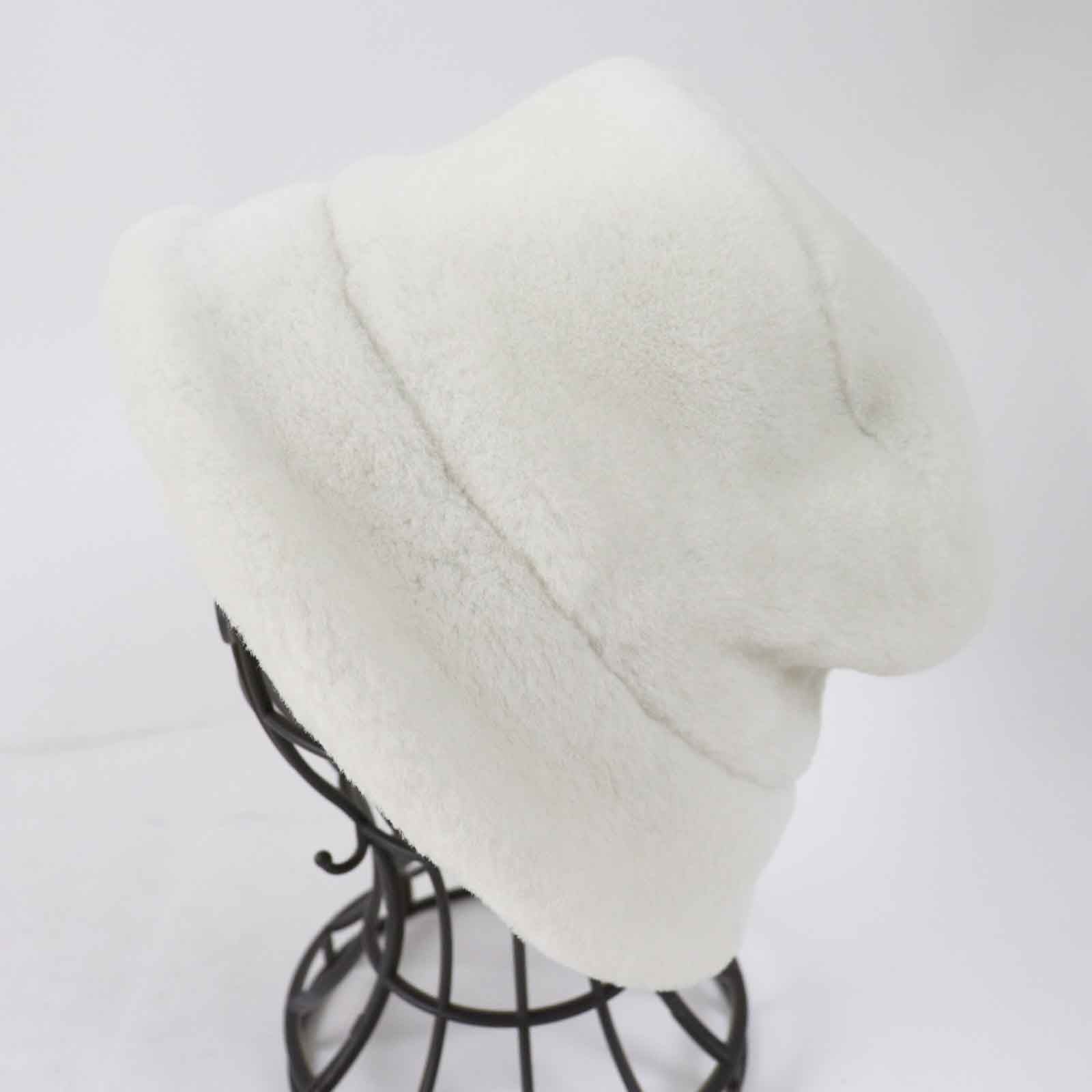 Prada Mouton Silk Logo Hat Ivory