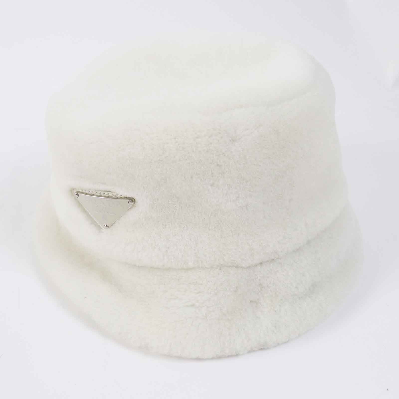 Prada Mouton Silk Logo Hat Ivory