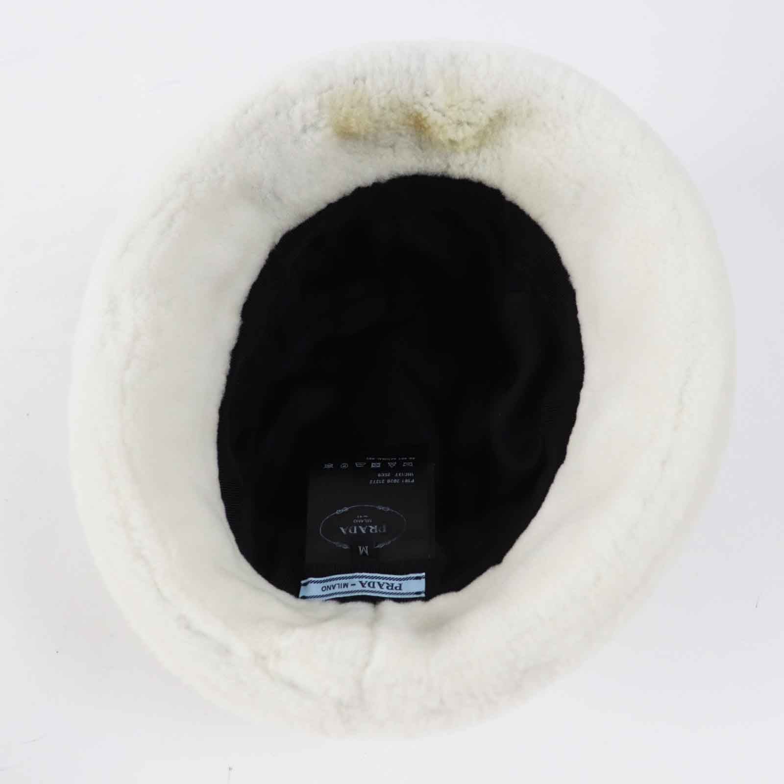 Prada Mouton Silk Logo Hat Ivory