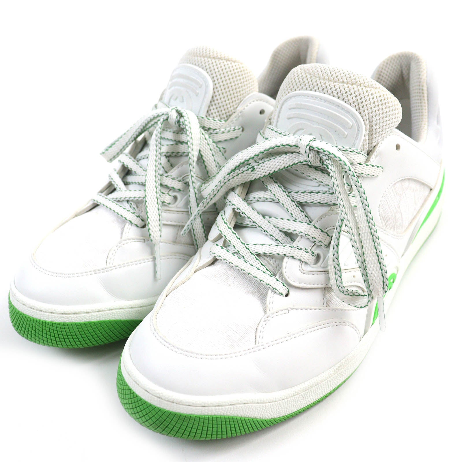 Gucci GG Pattern Leather Low Cut Sneakers White Green