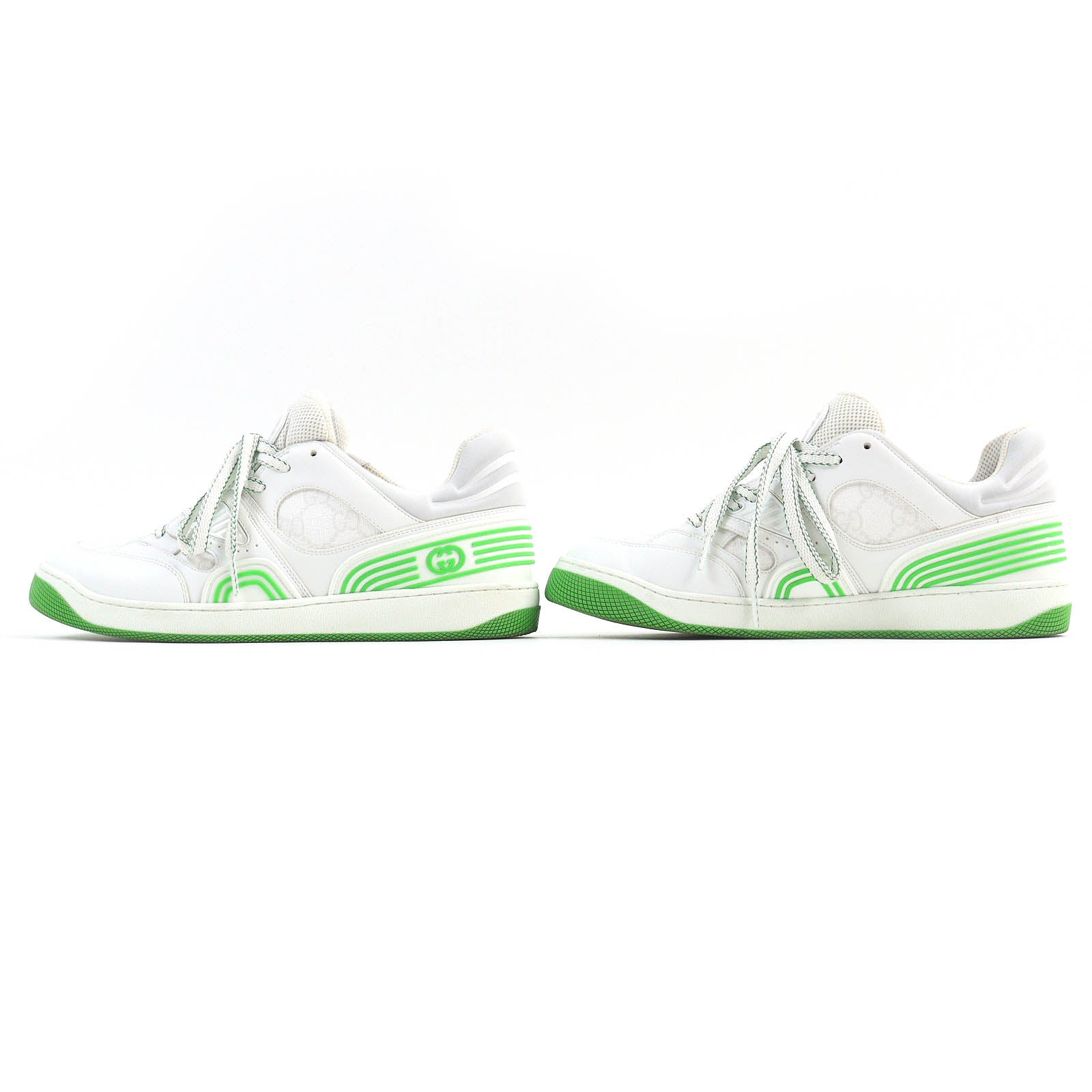 Gucci GG Pattern Leather Low Cut Sneakers White Green