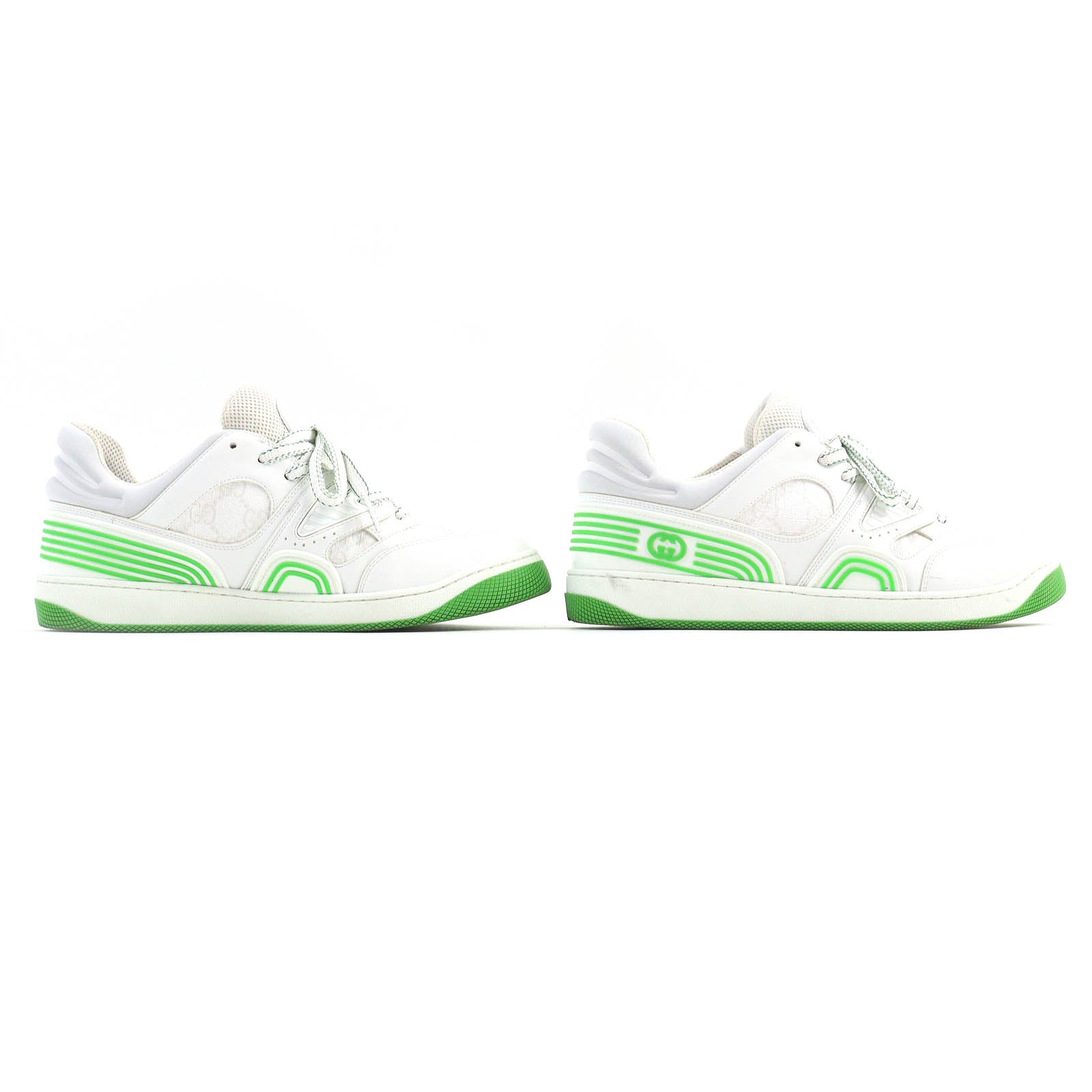 Gucci GG Pattern Leather Low Cut Sneakers White Green