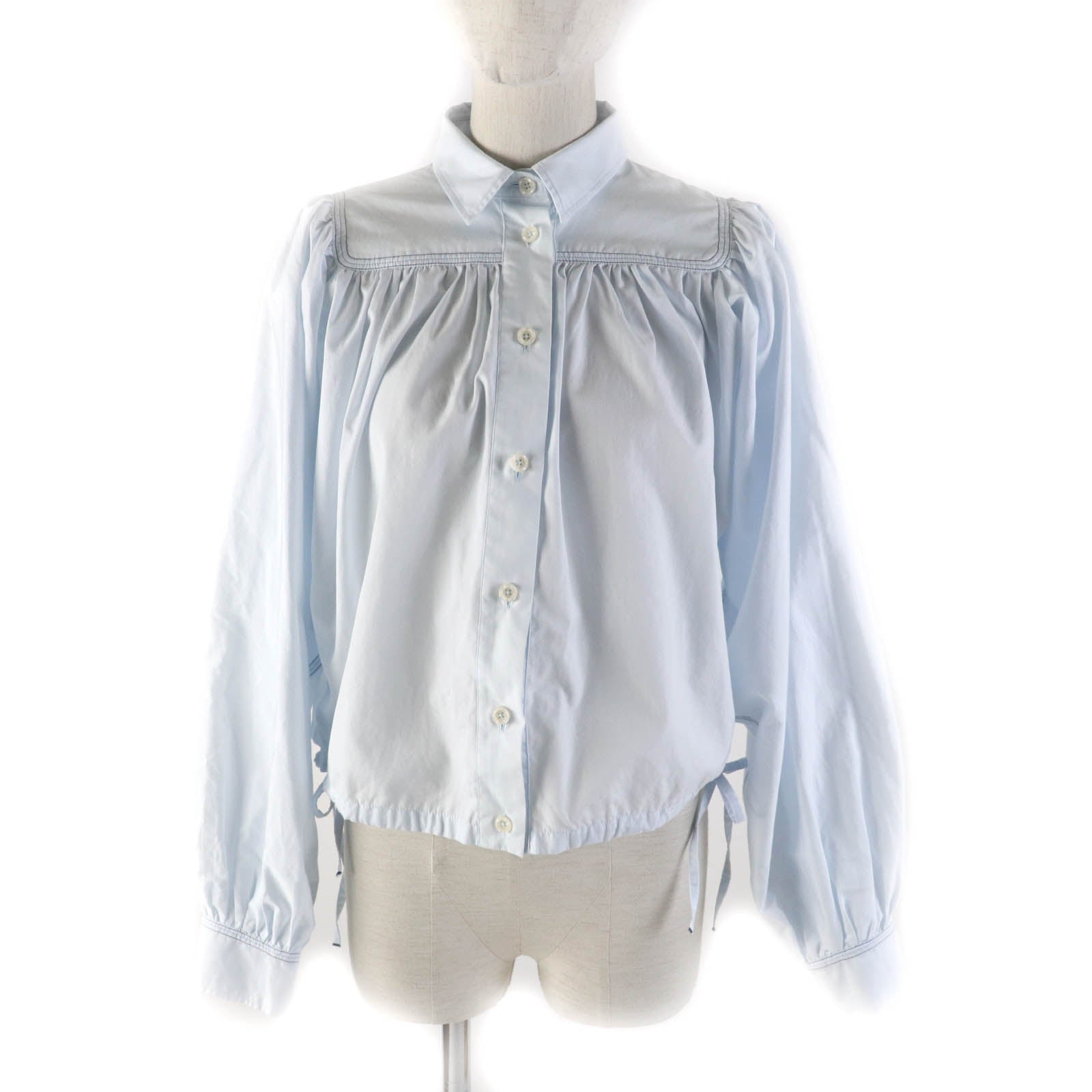 MARNI Cotton Puff Sleeve Blouse Light Blue