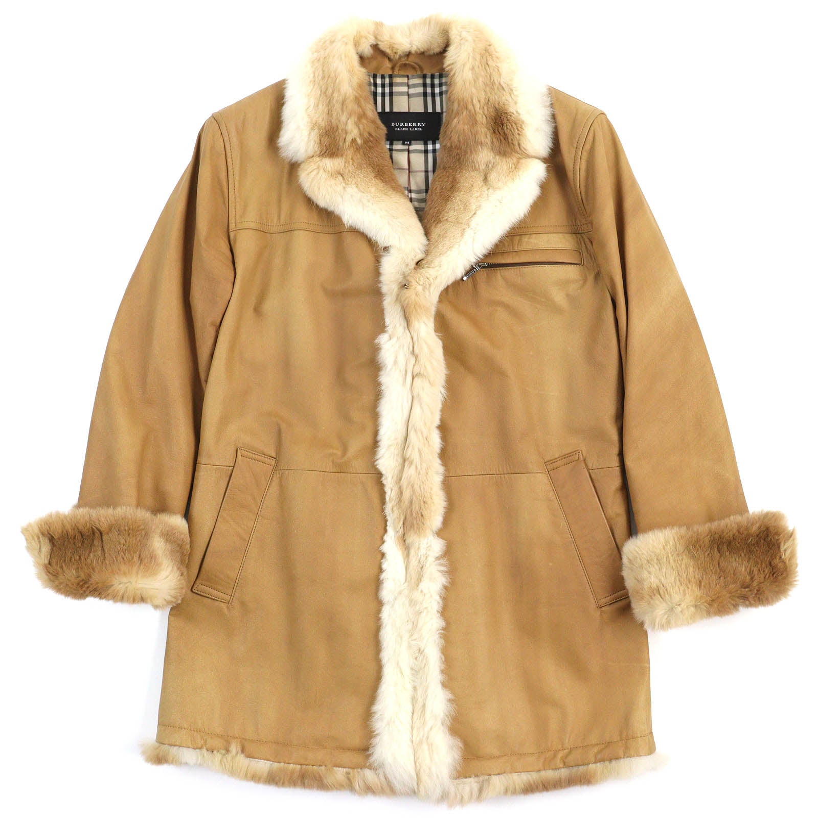 Burberry Leather Jacket with Rabbit Fur Trim Camel M