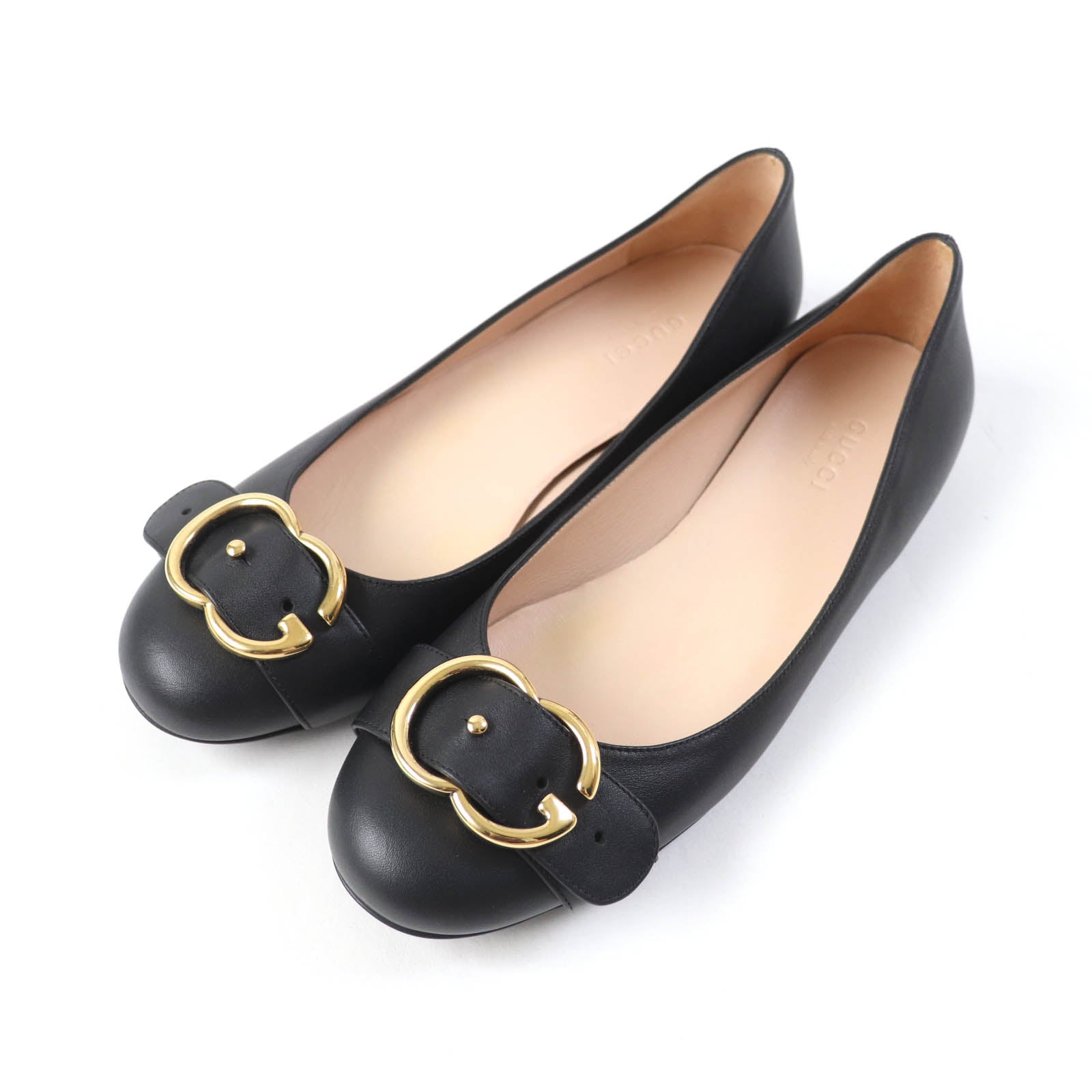 Gucci Leather Flat Pumps Double G Black 36