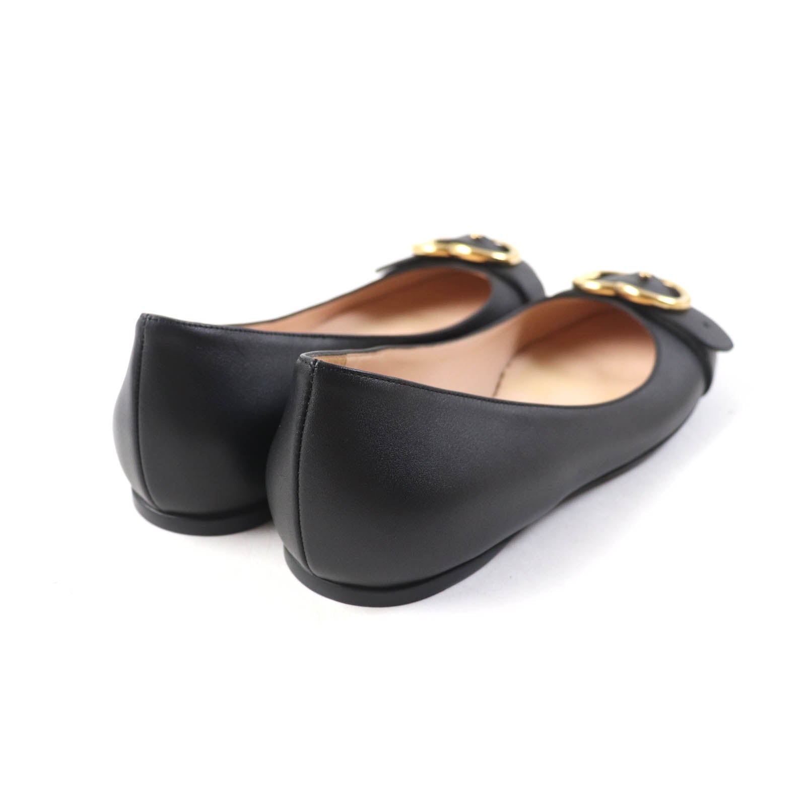 Gucci Leather Flat Pumps Double G Black 36