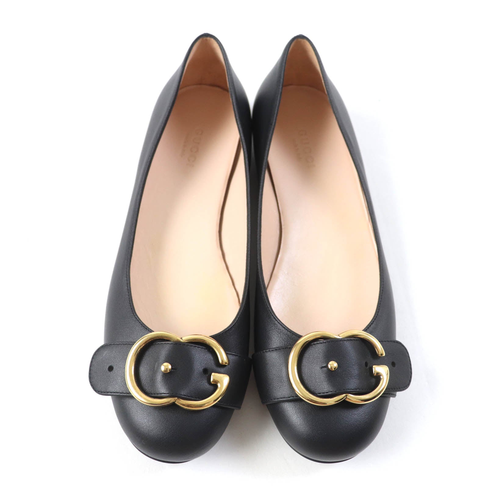 Gucci Leather Flat Pumps Double G Black 36