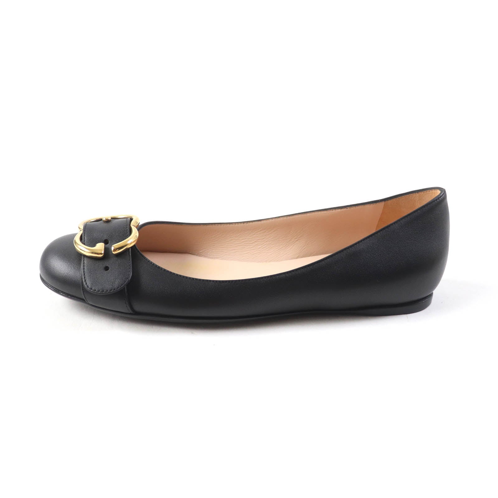 Gucci Leather Flat Pumps Double G Black 36