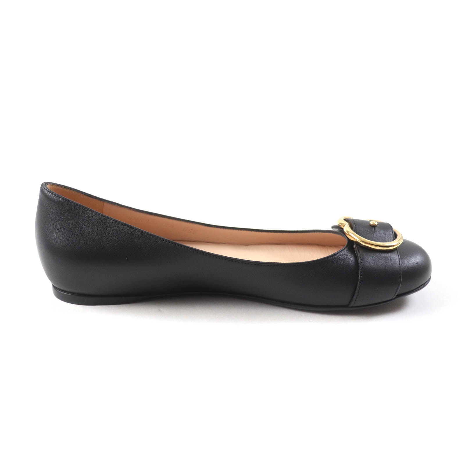 Gucci Leather Flat Pumps Double G Black 36