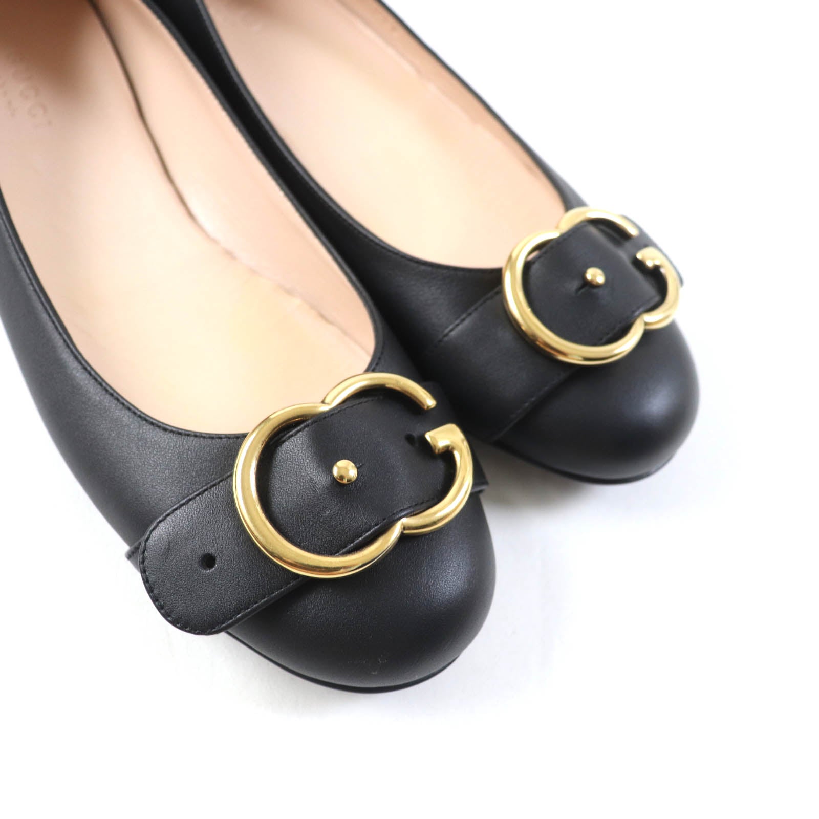 Gucci Leather Flat Pumps Double G Black 36