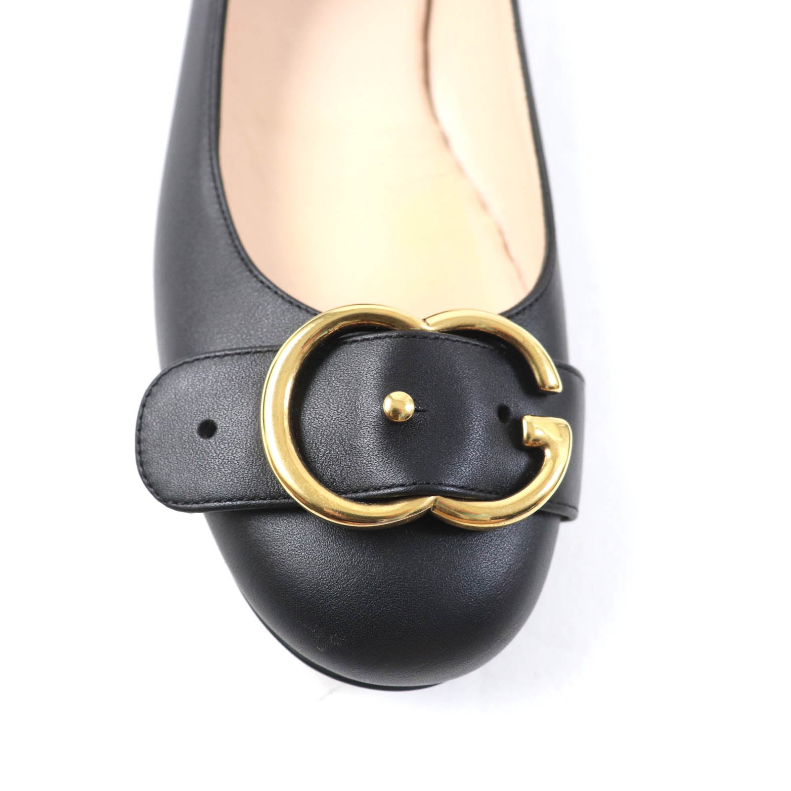 Gucci Leather Flat Pumps Double G Black 36