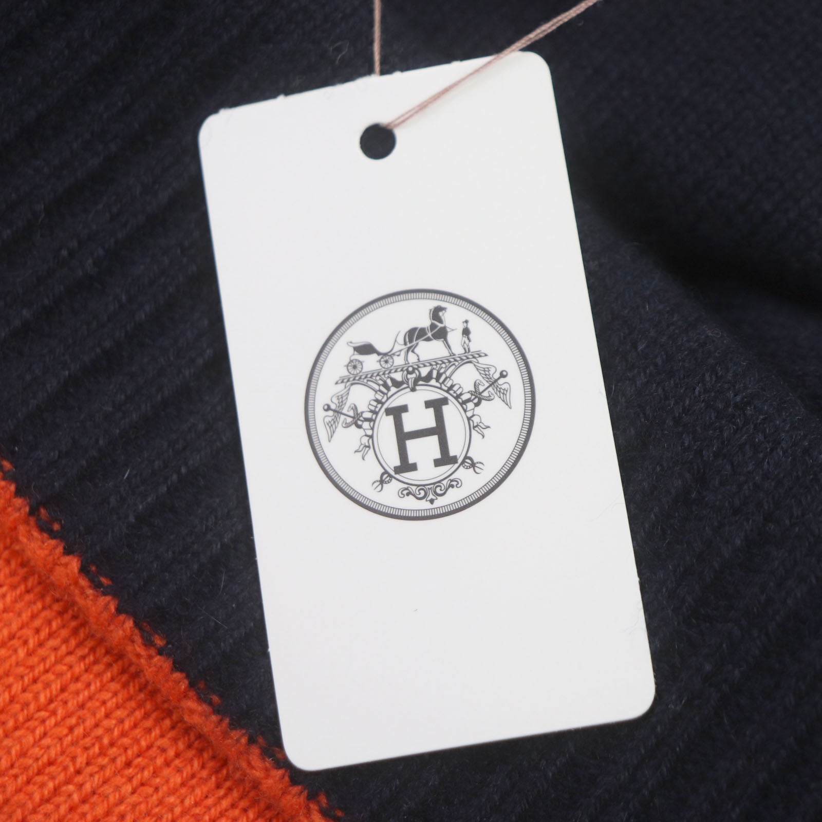 Hermes Cashmere Reversible Hat Orange Navy