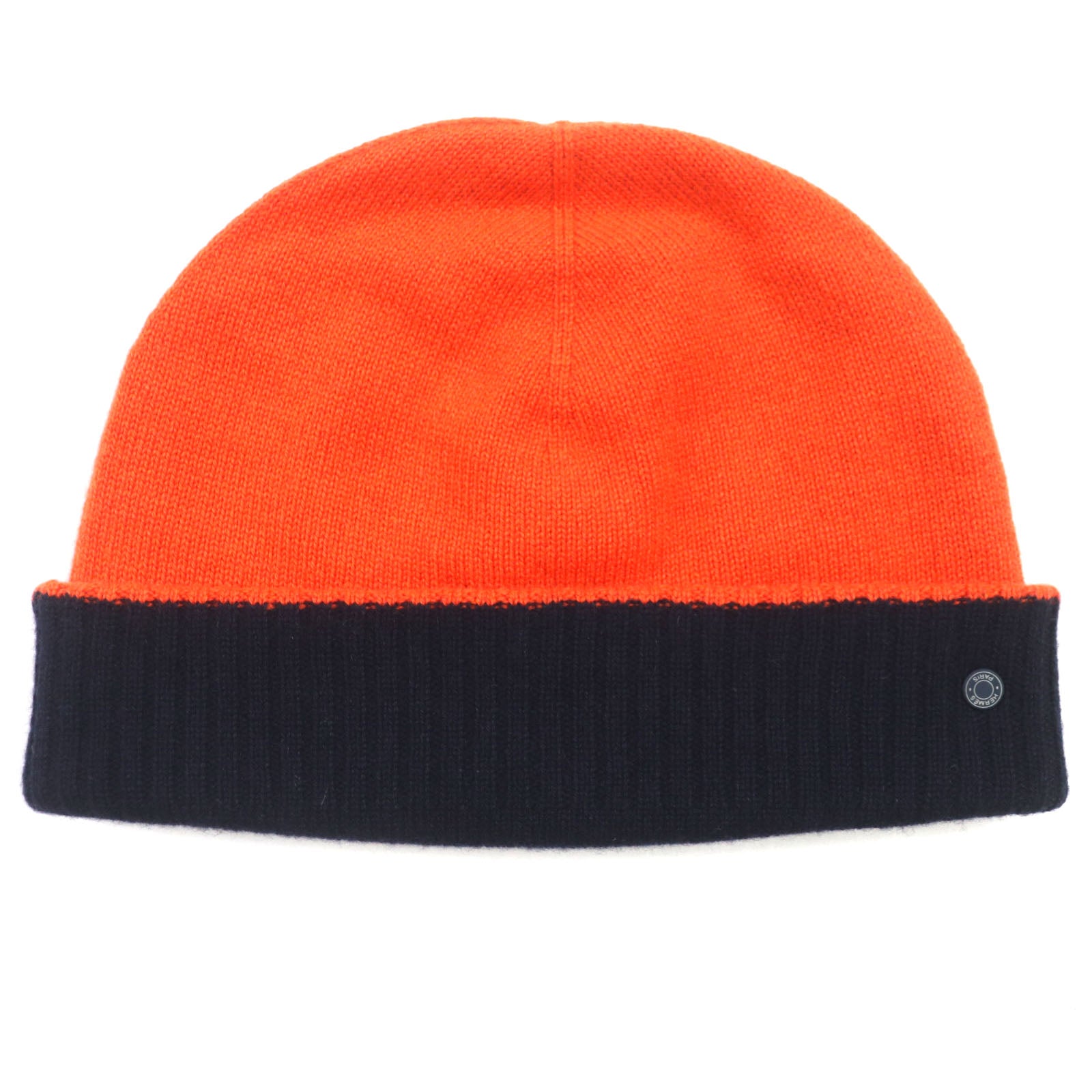 Hermes Cashmere Reversible Hat Orange Navy