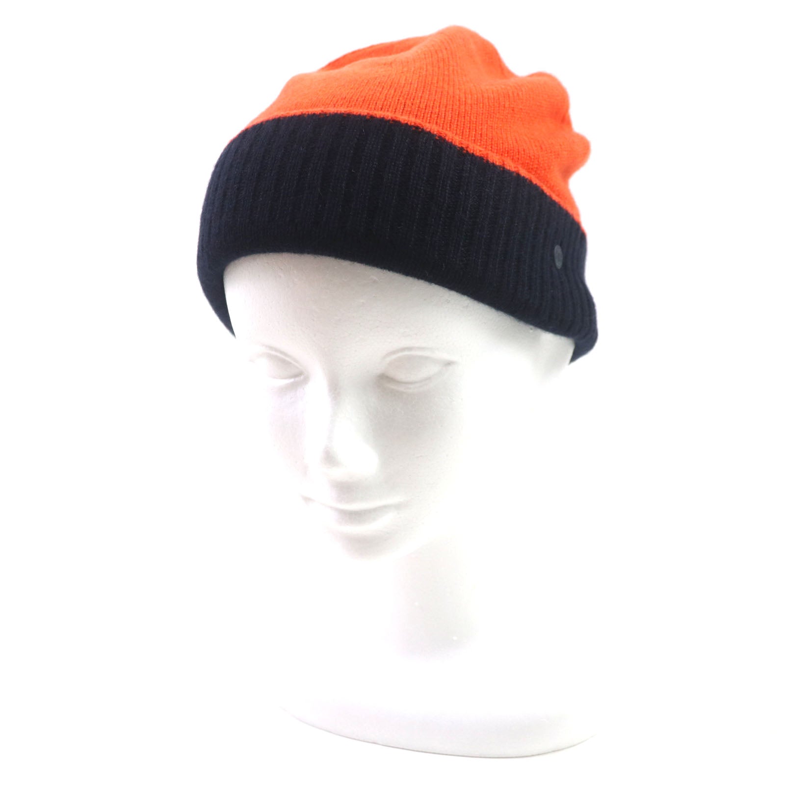 Hermes Cashmere Reversible Hat Orange Navy