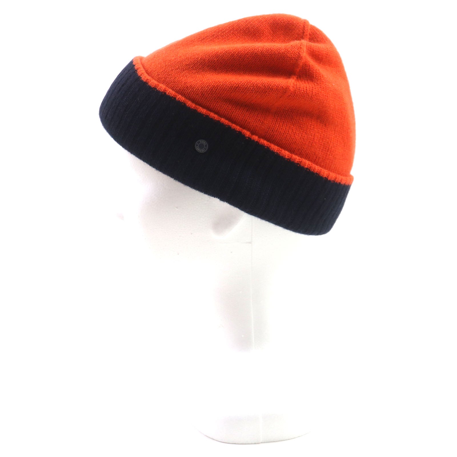 Hermes Cashmere Reversible Hat Orange Navy