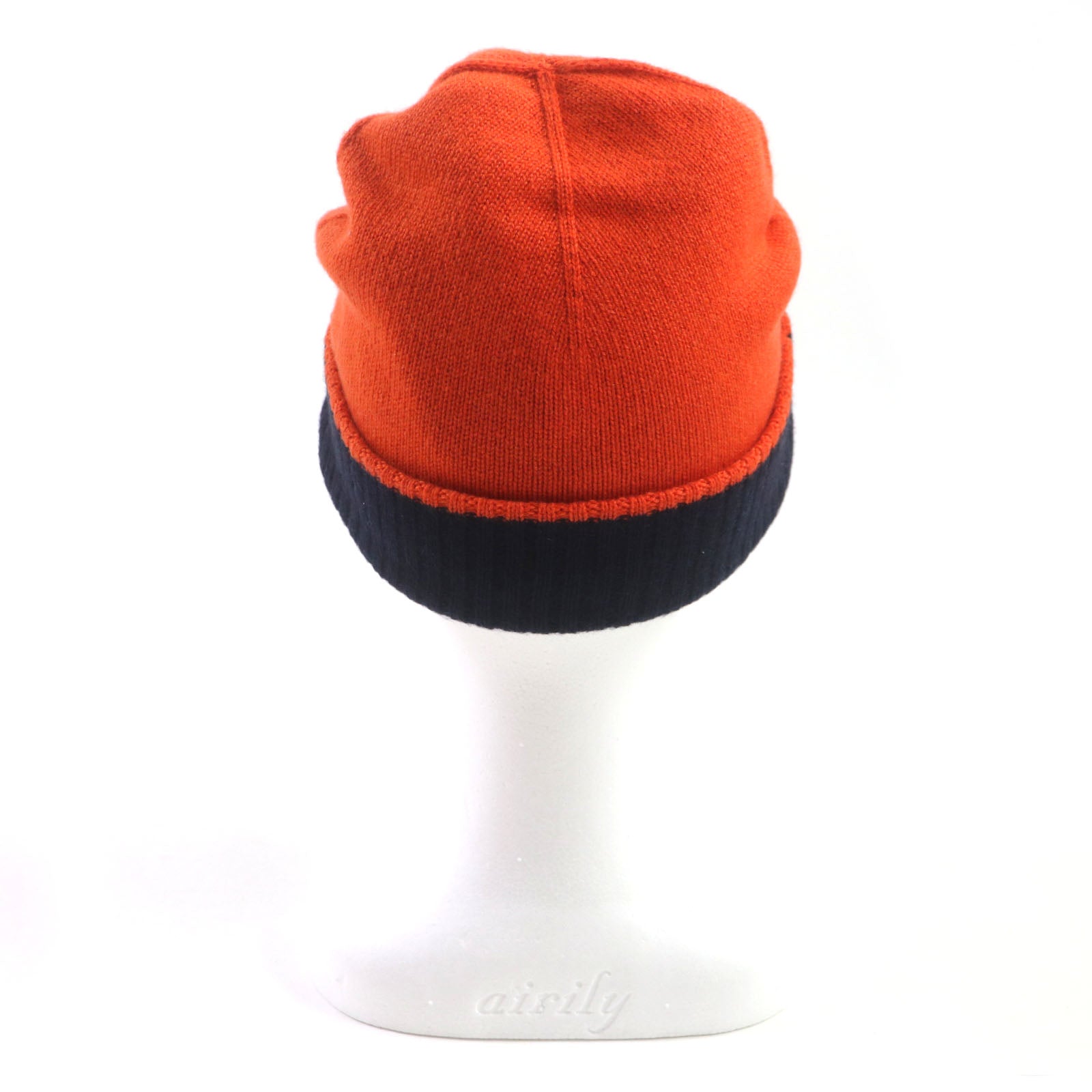 Hermes Cashmere Reversible Hat Orange Navy