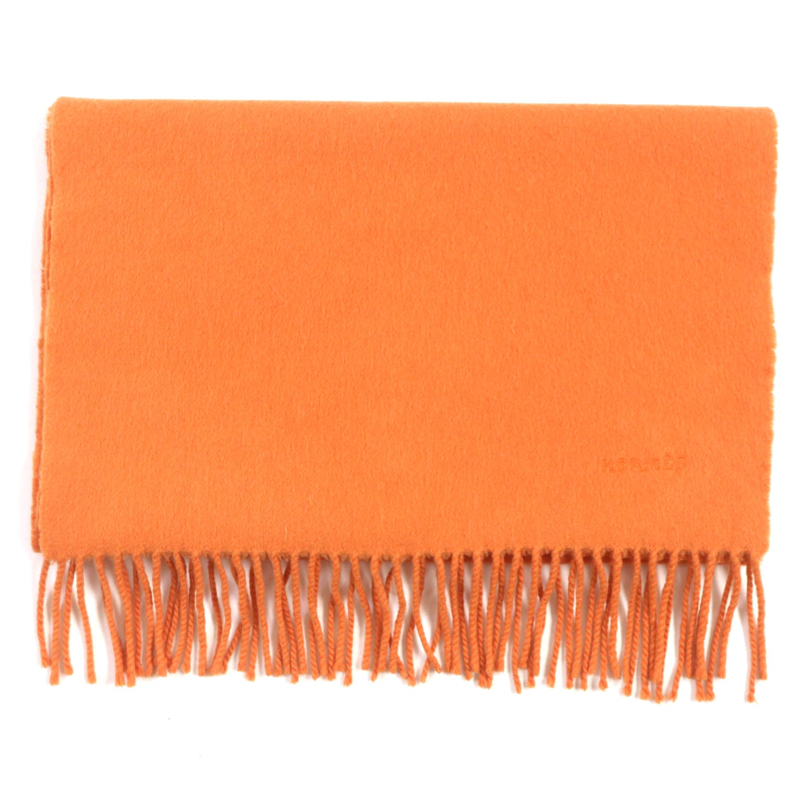 HERMES Cashmere Logo Fringe Scarf Orange