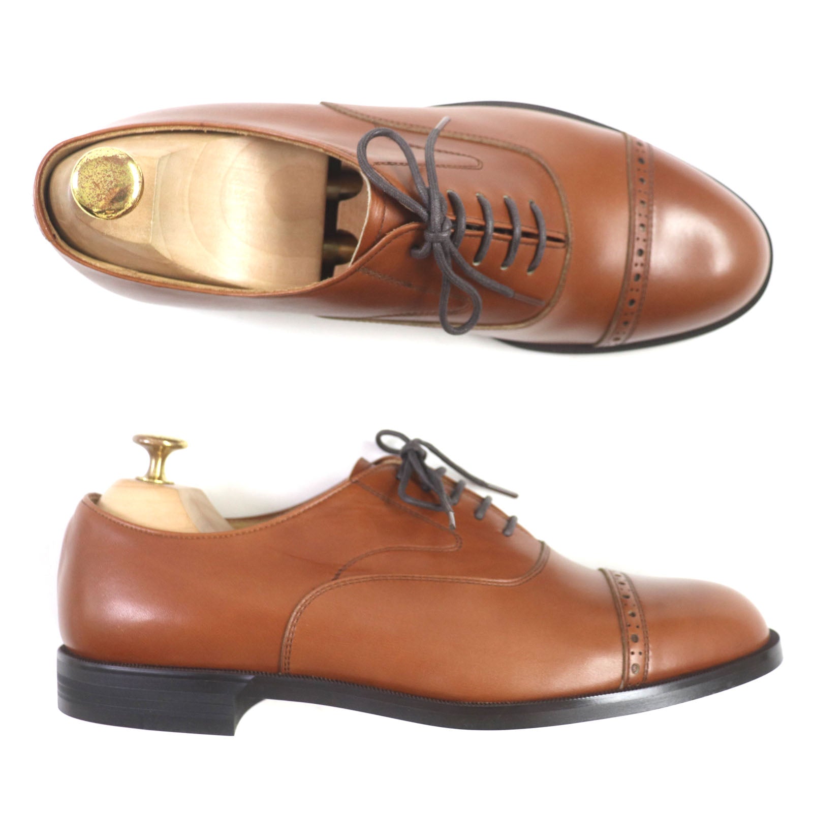 REGAL Leather Punched Cap Toe Shoes Brown