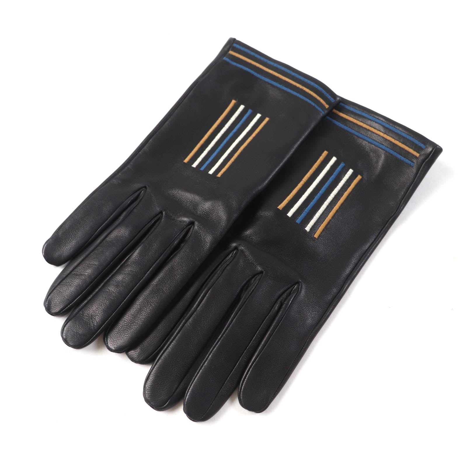 HERMES Lamb Leather Silk Gloves Black Women