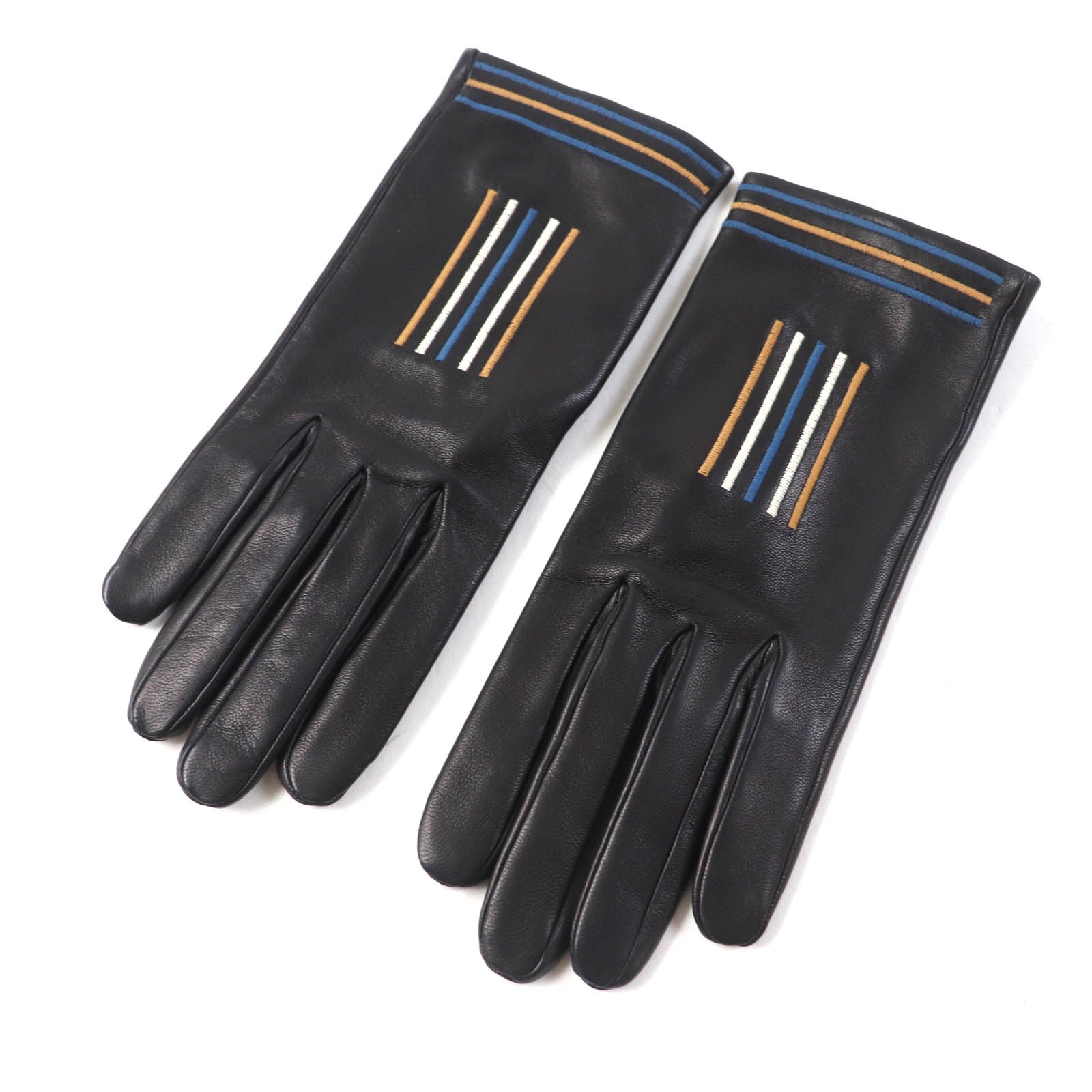 HERMES Lamb Leather Silk Gloves Black Women