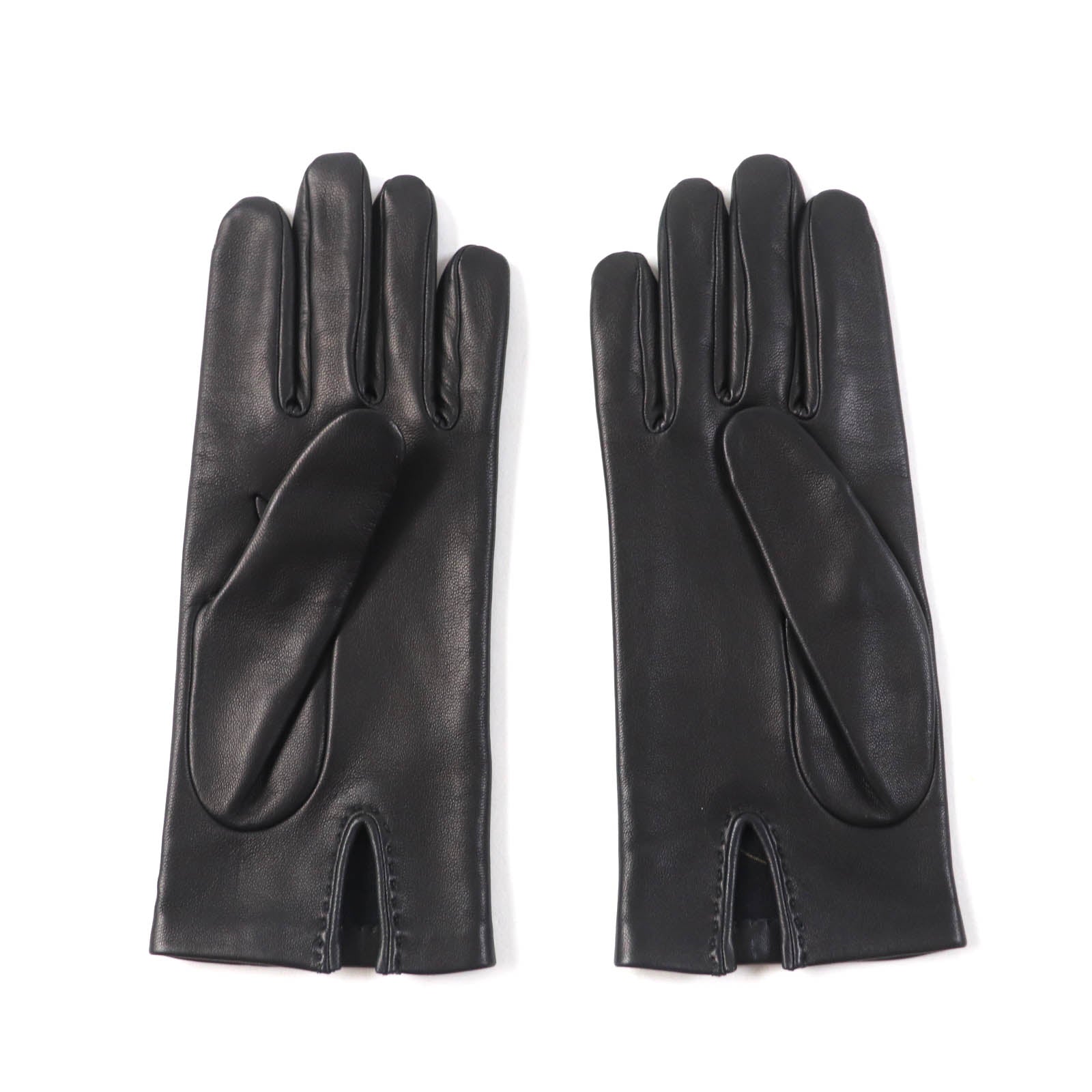 HERMES Lamb Leather Silk Gloves Black Women