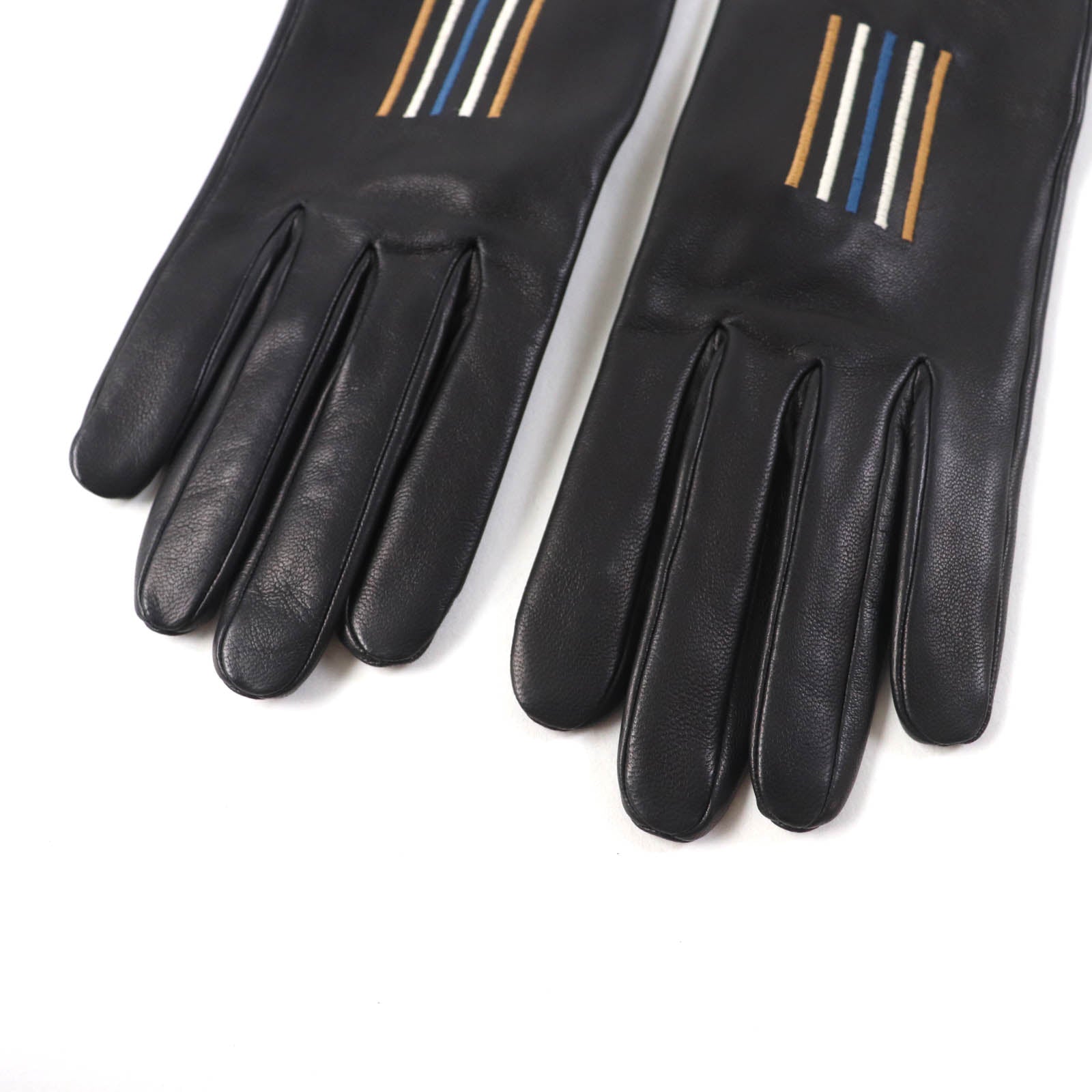 HERMES Lamb Leather Silk Gloves Black Women