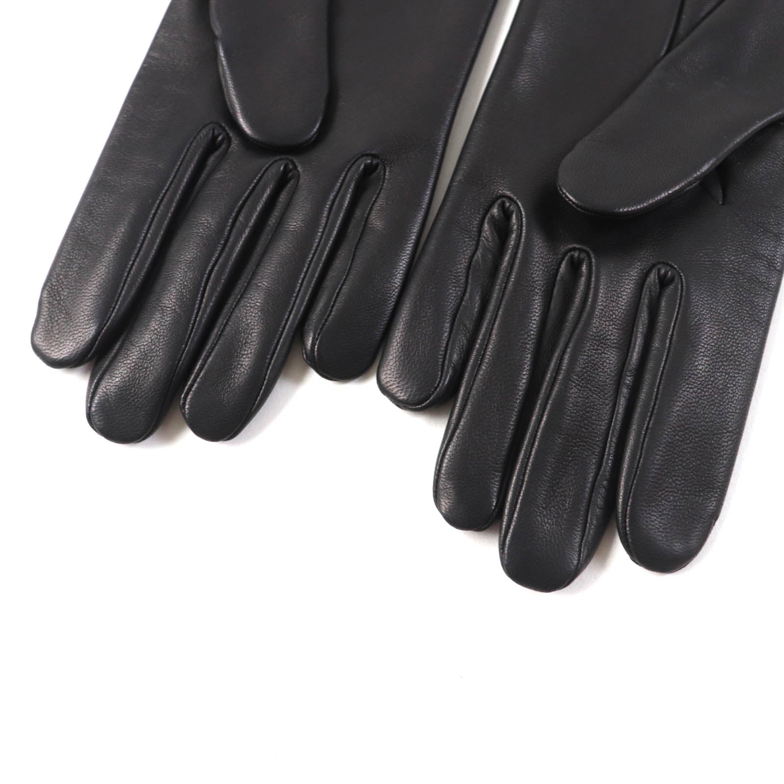 HERMES Lamb Leather Silk Gloves Black Women