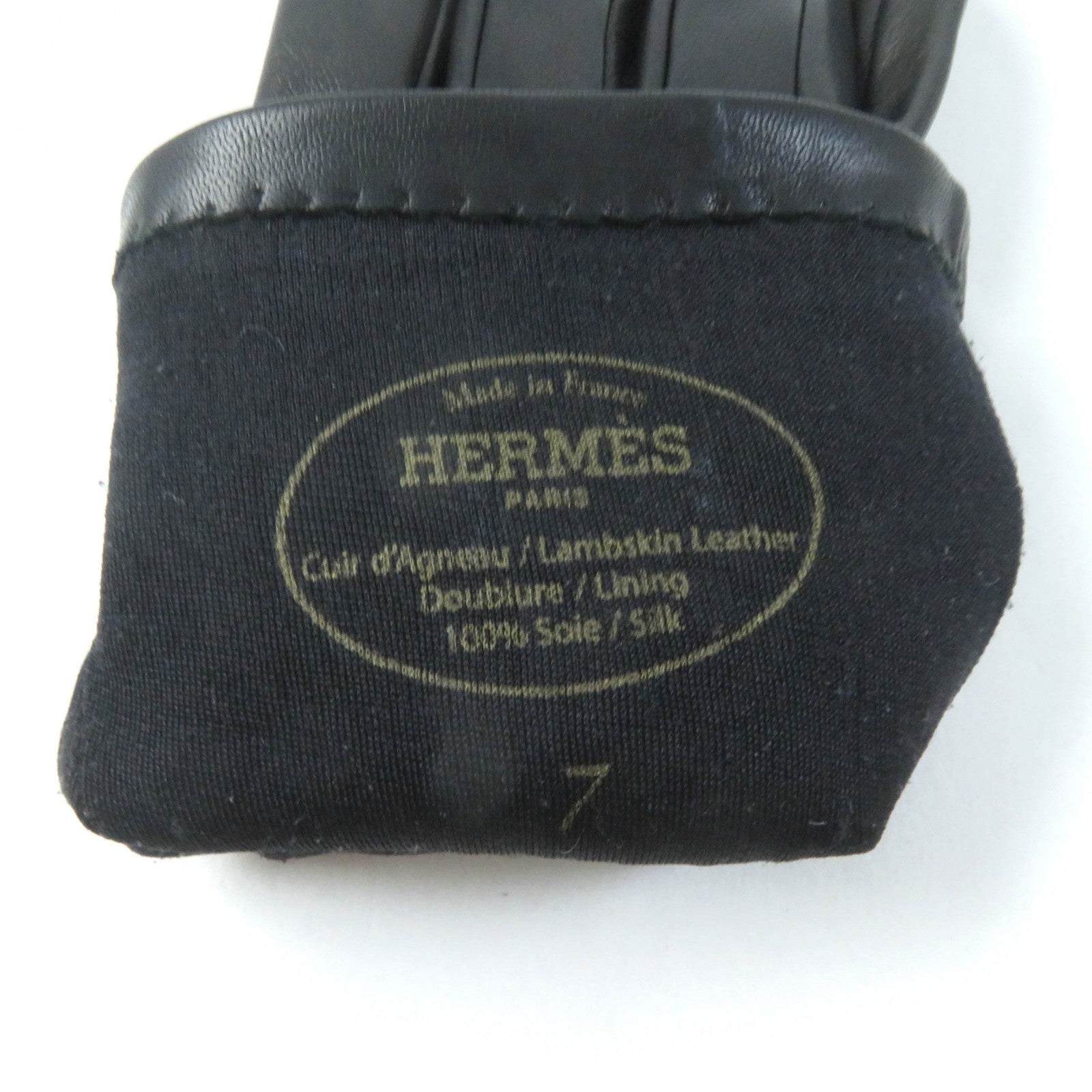 HERMES Lamb Leather Silk Gloves Black Women