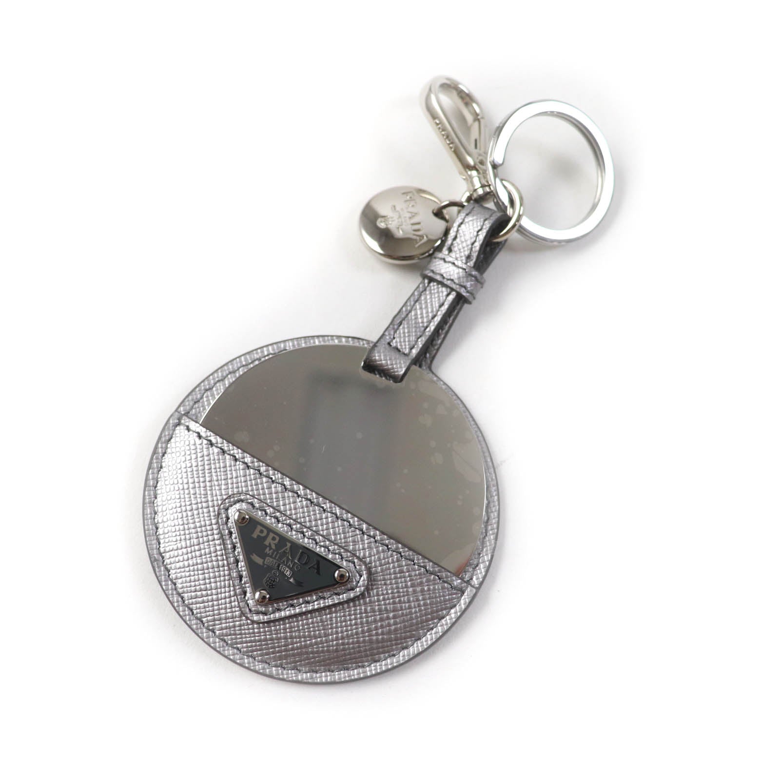 Prada Triangle Logo Key Ring with Mirror Charm