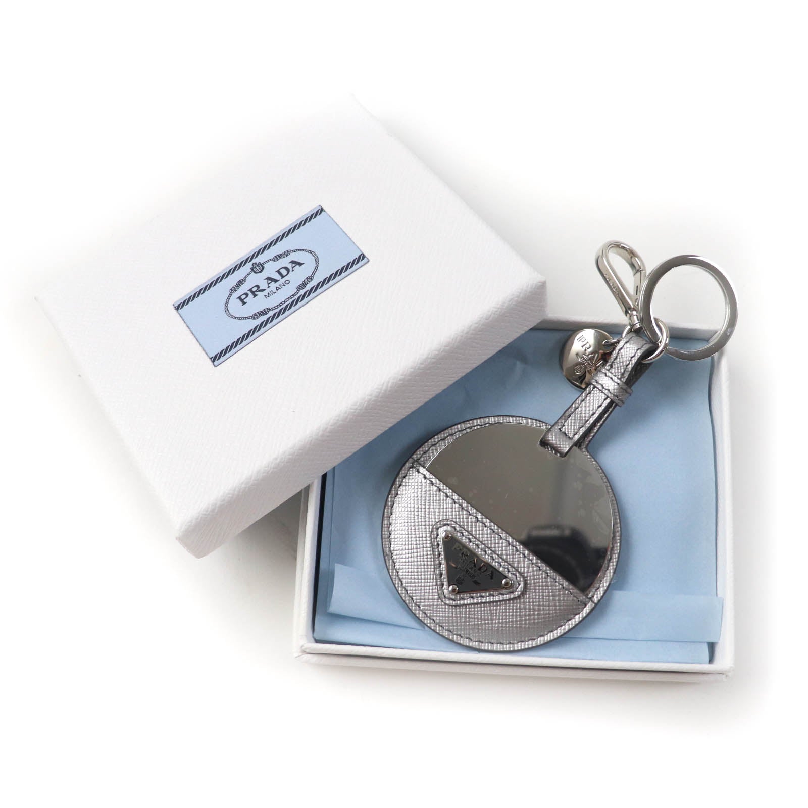 Prada Triangle Logo Key Ring with Mirror Charm