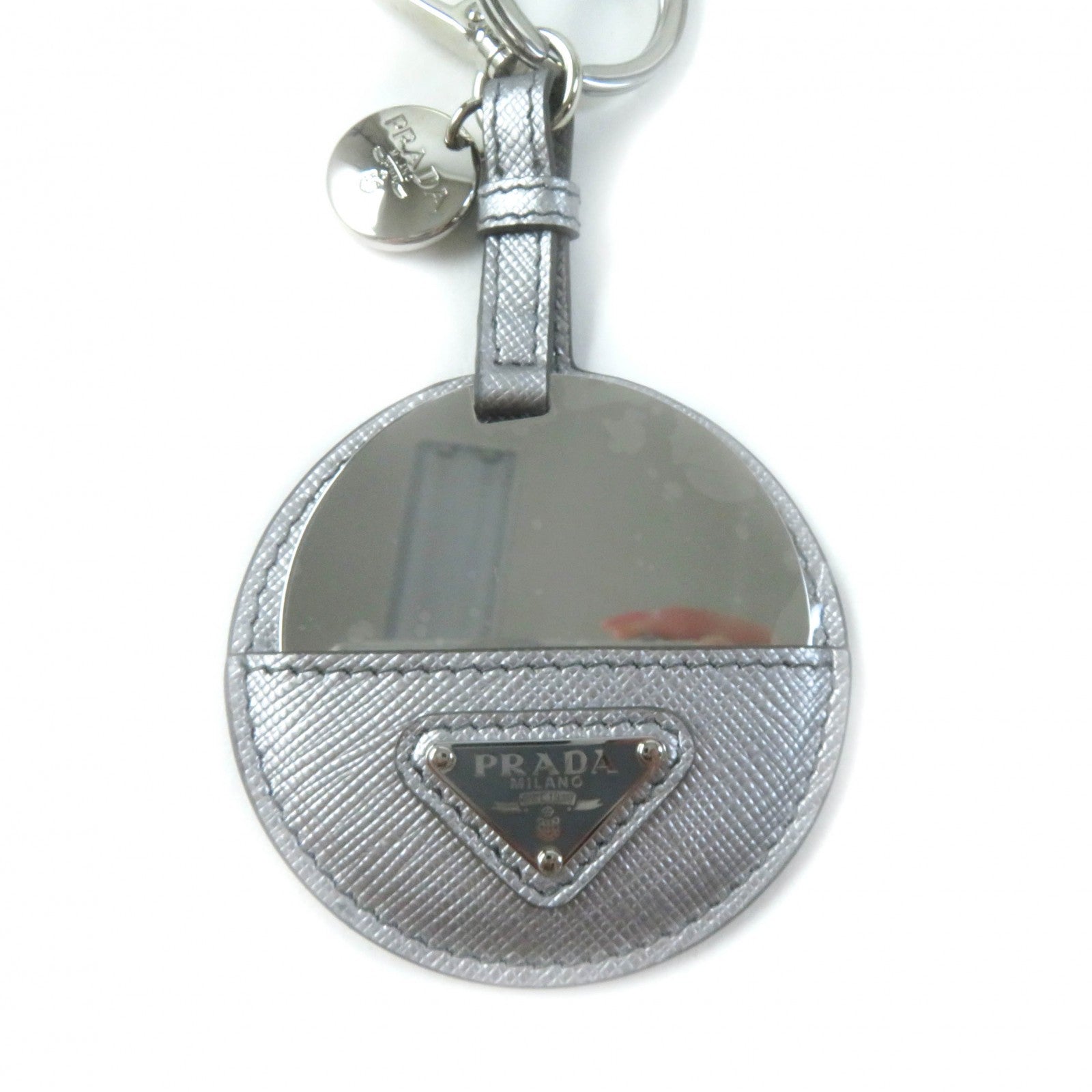 Prada Triangle Logo Key Ring with Mirror Charm