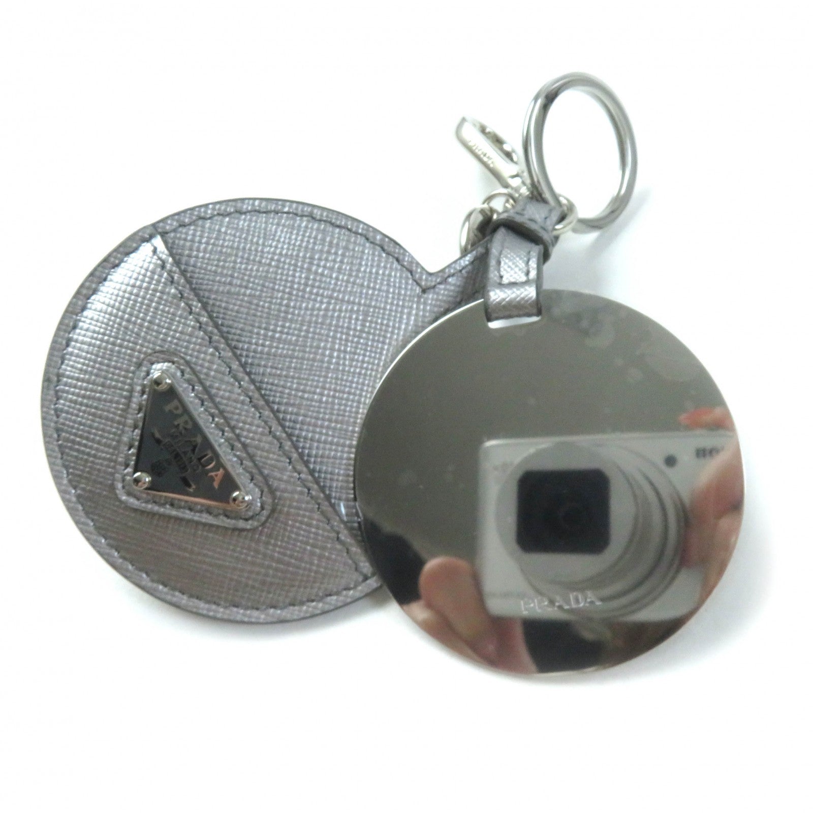 Prada Triangle Logo Key Ring with Mirror Charm