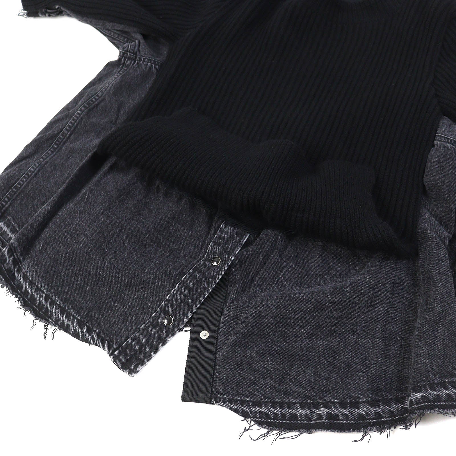 Sacai Wool Cotton Denim Puff Sleeve Knit Pullover