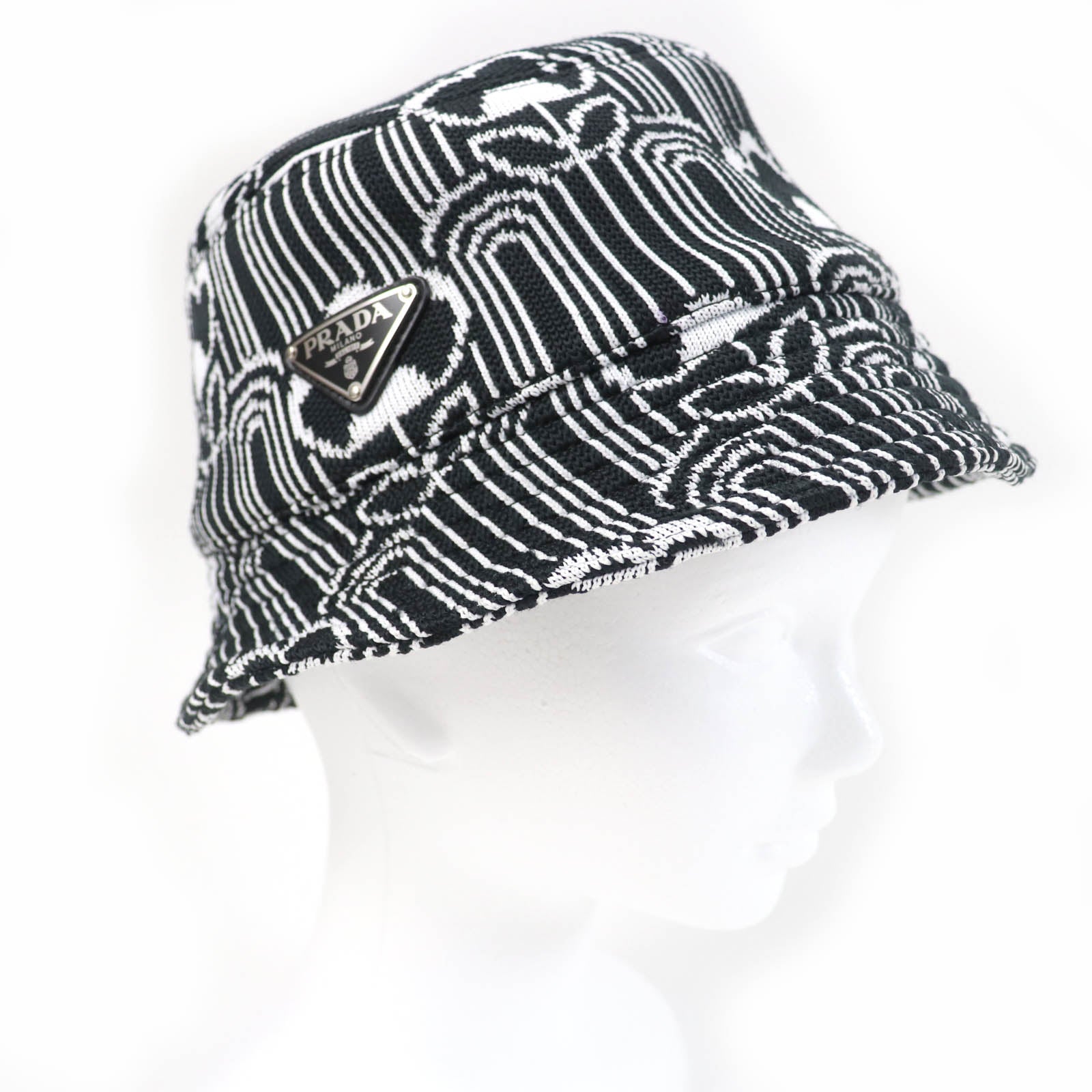 Prada Triangle Logo Bucket Hat Black White M