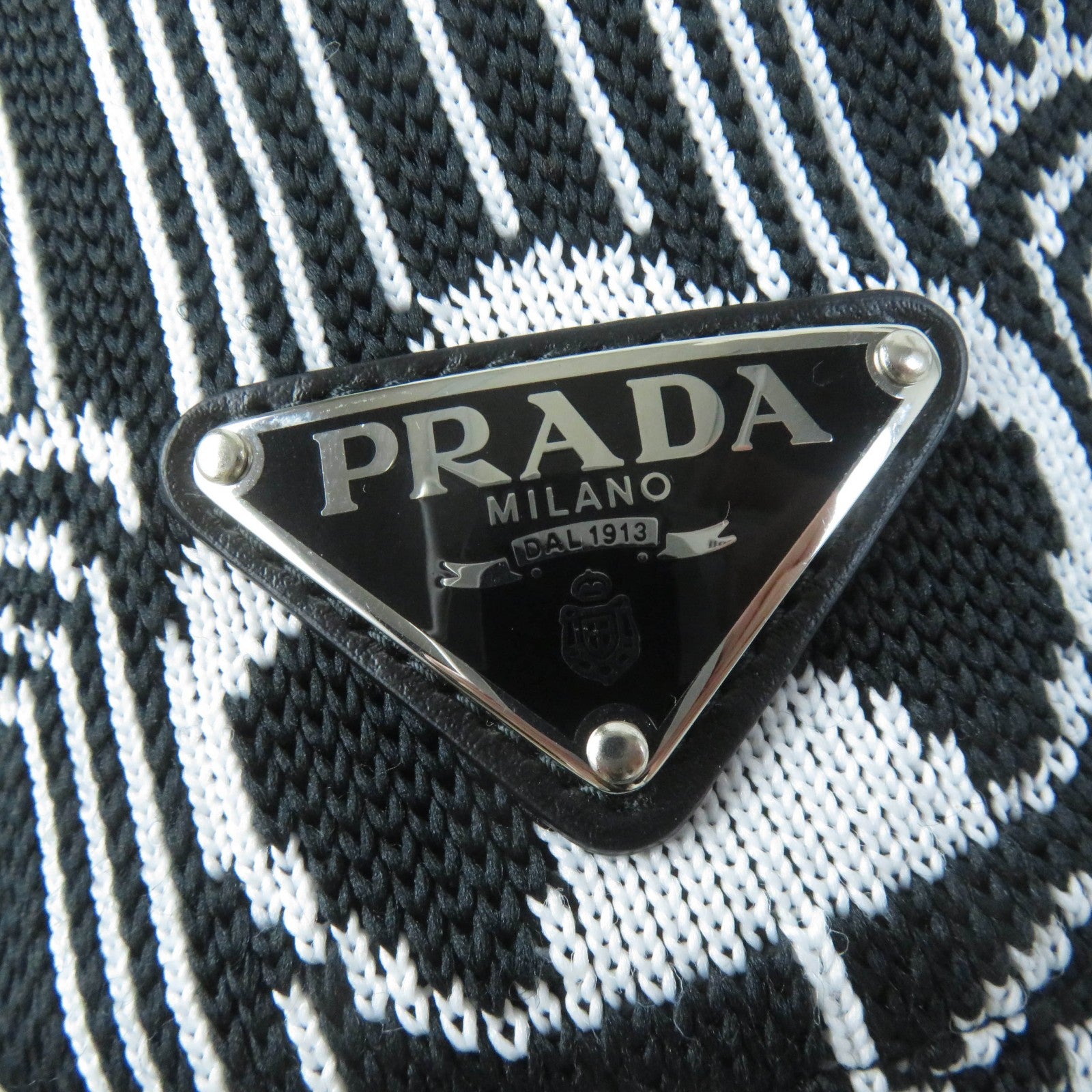 Prada Triangle Logo Bucket Hat Black White M