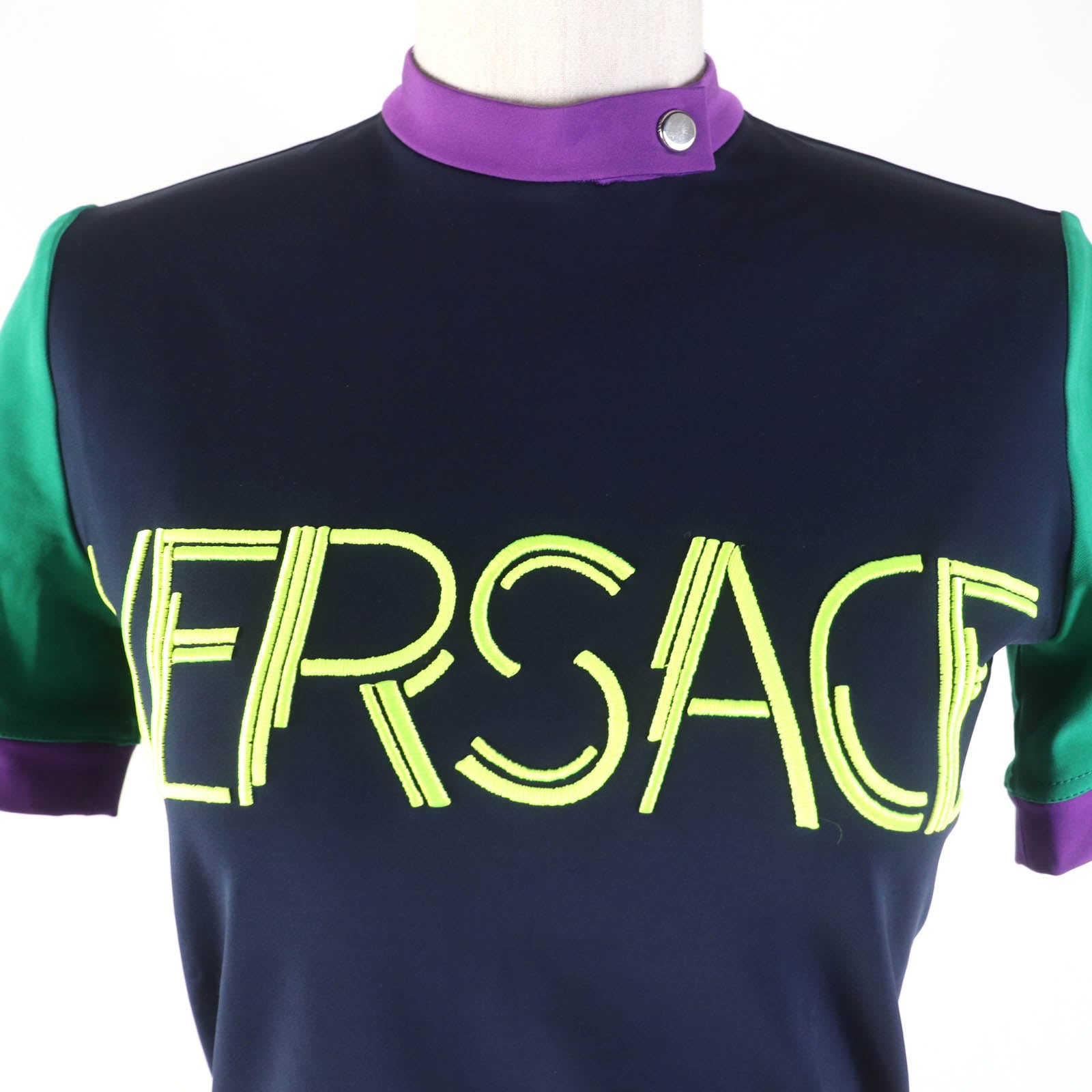 Versace Embroidered Logo Stand Neck T-Shirt