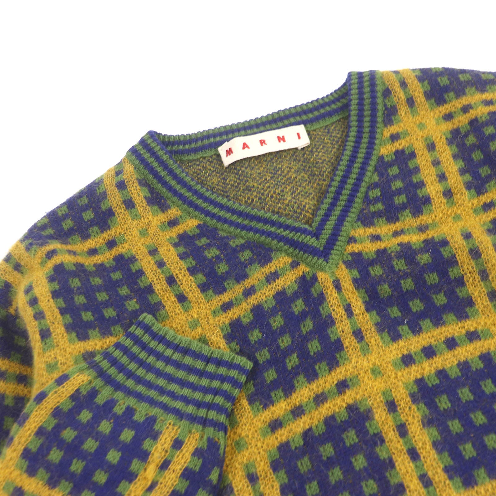 MARNI Wool Mohair V-neck Sweater Green 46