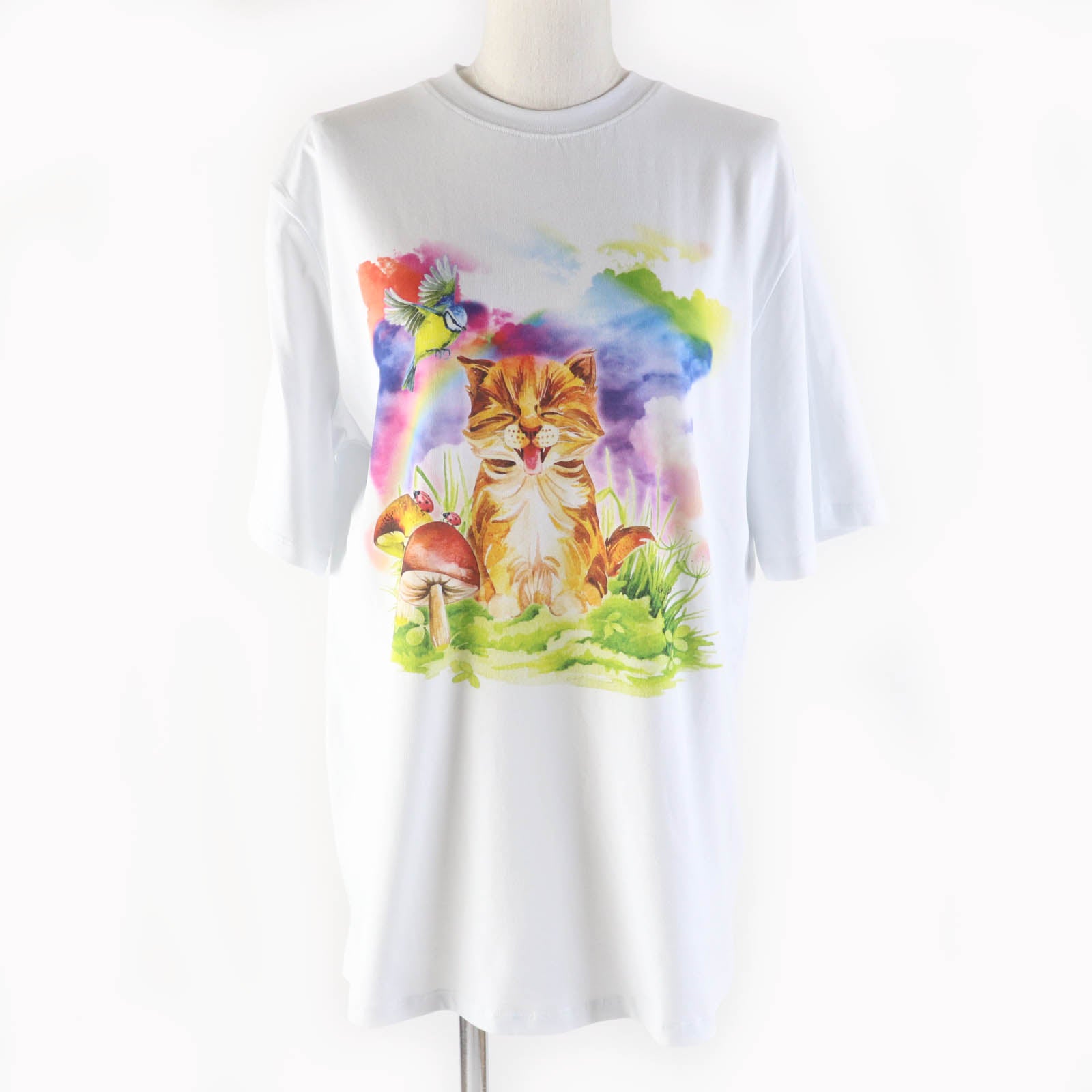 MSGM Rainbow Cat Print Crewneck T-Shirt XXS