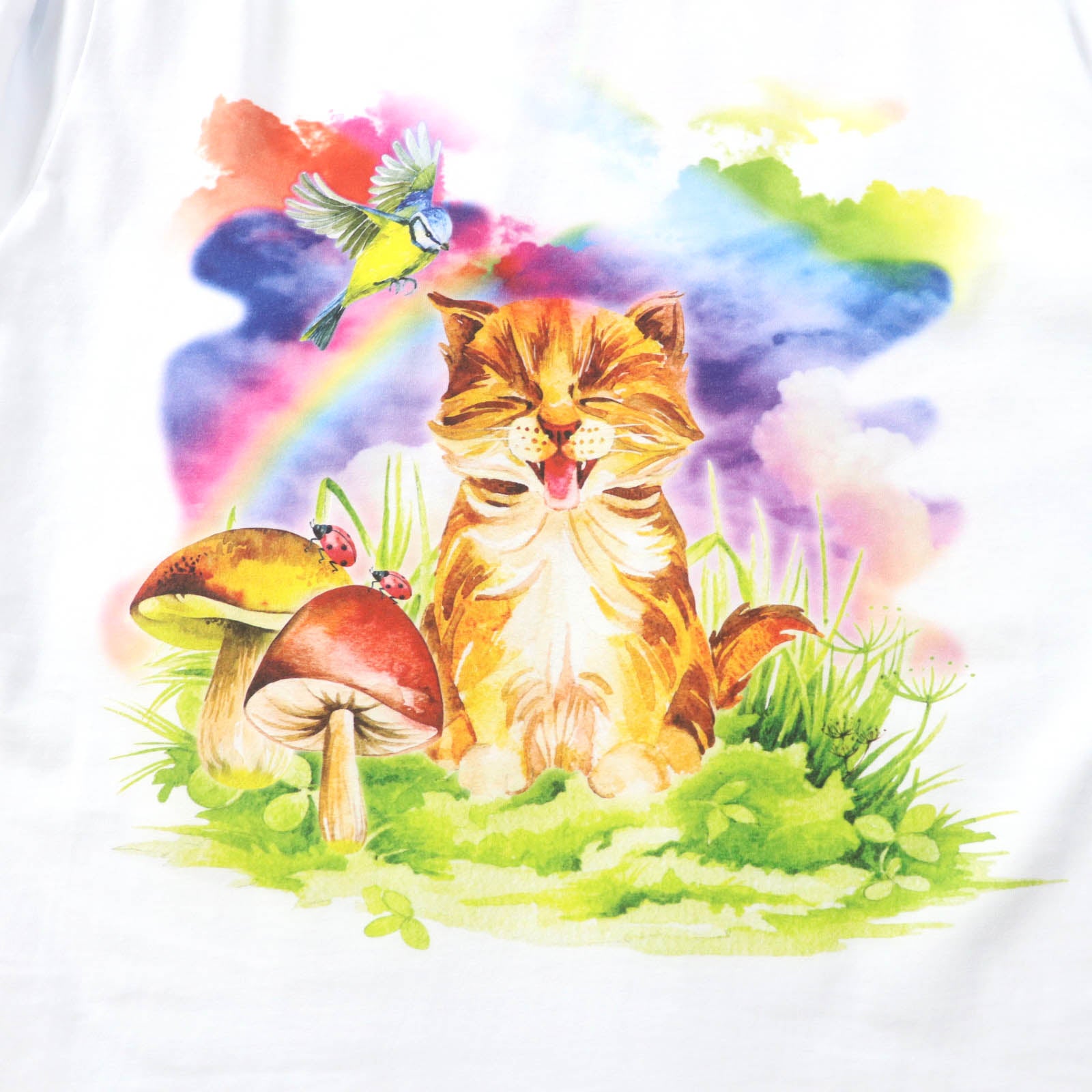 MSGM Rainbow Cat Print Crewneck T-Shirt XXS