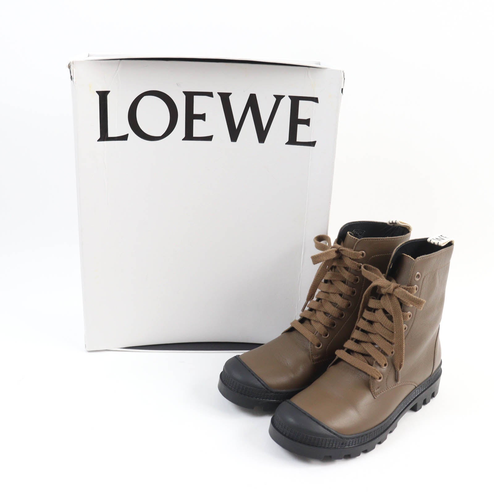 Loewe Leather Lace-up Combat Boots Brown 37