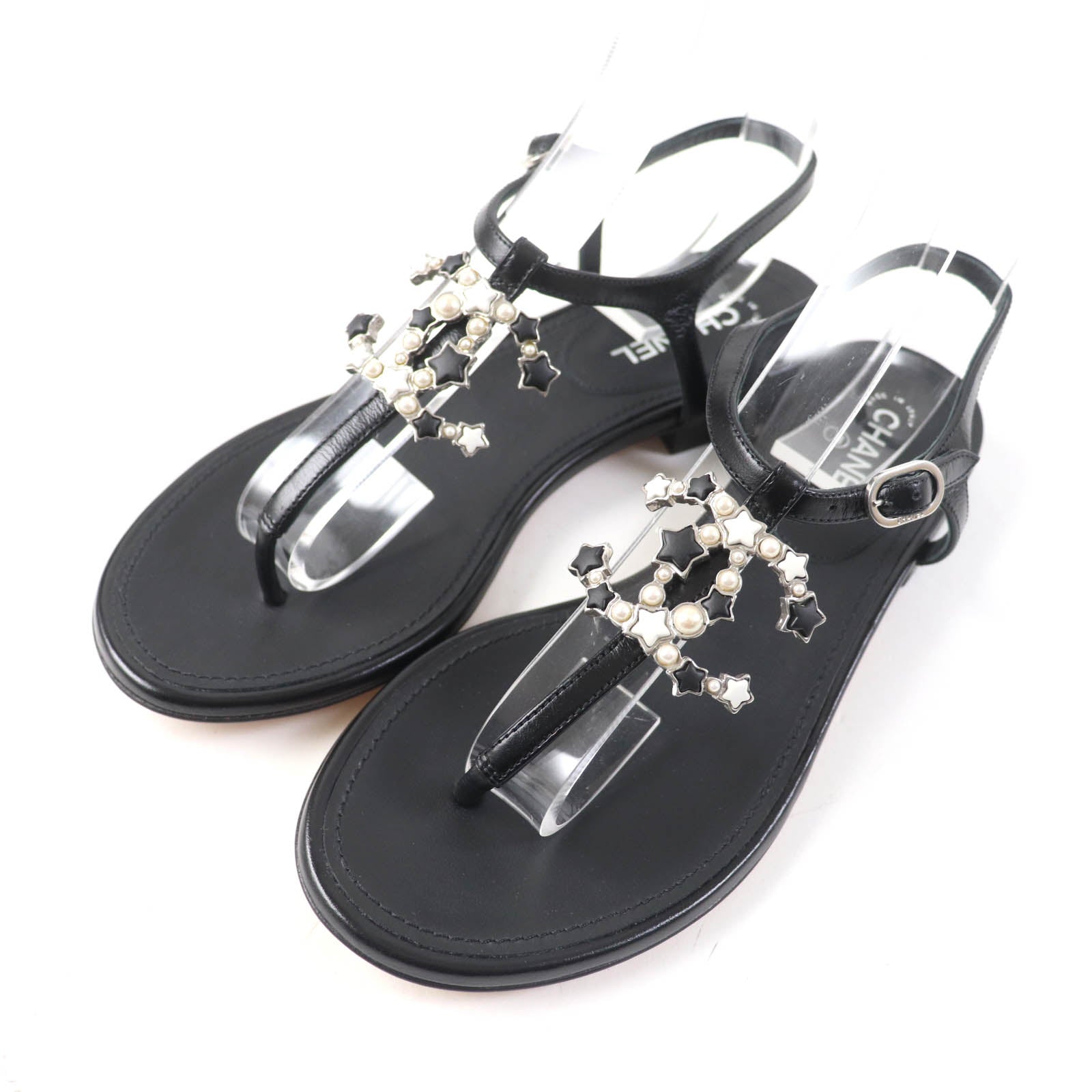 Chanel COCO Mark Star Pearl Sandals Black