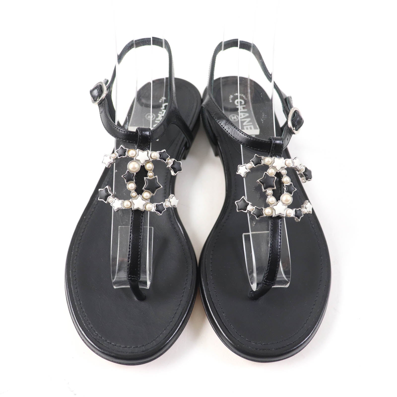 Chanel COCO Mark Star Pearl Sandals Black